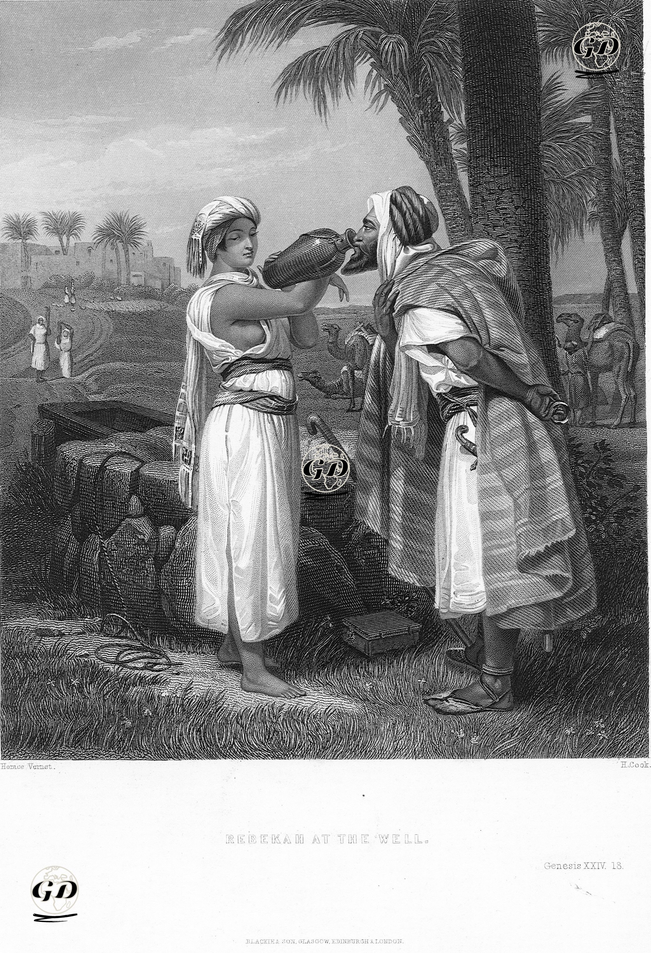 Rebekah At The Well, Genesis, XXIV. 18. - Horace Vernet (1789-1863) - 1840's