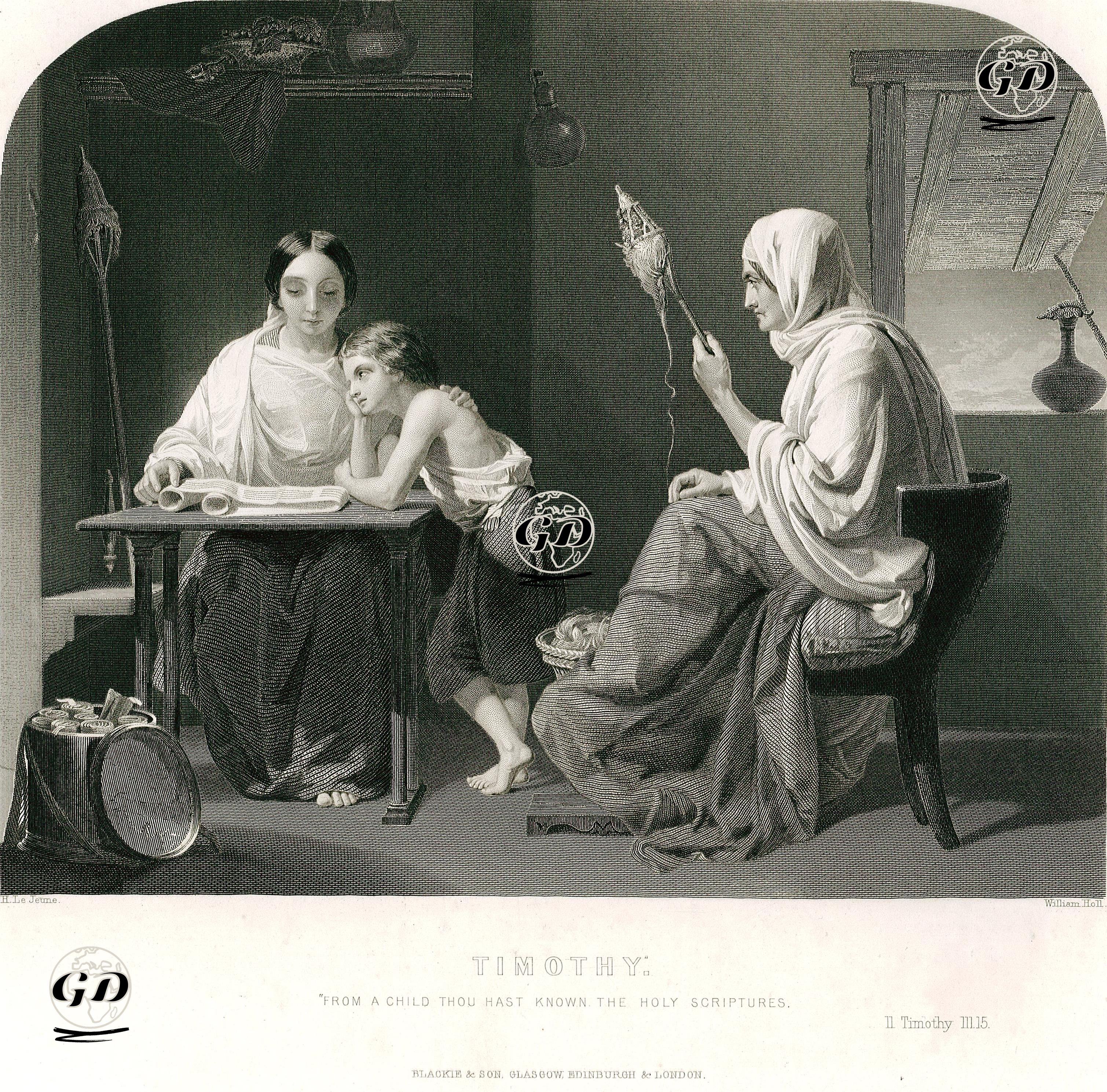 Kutsal Yazıları Çocukluğundan Beri Bilen Timothy, II Timothy (Timoteyus), Chapter (Bölüm) III. Verse (Ayet) 15 - Henry Le Jeune (1819-1904) - 1880's