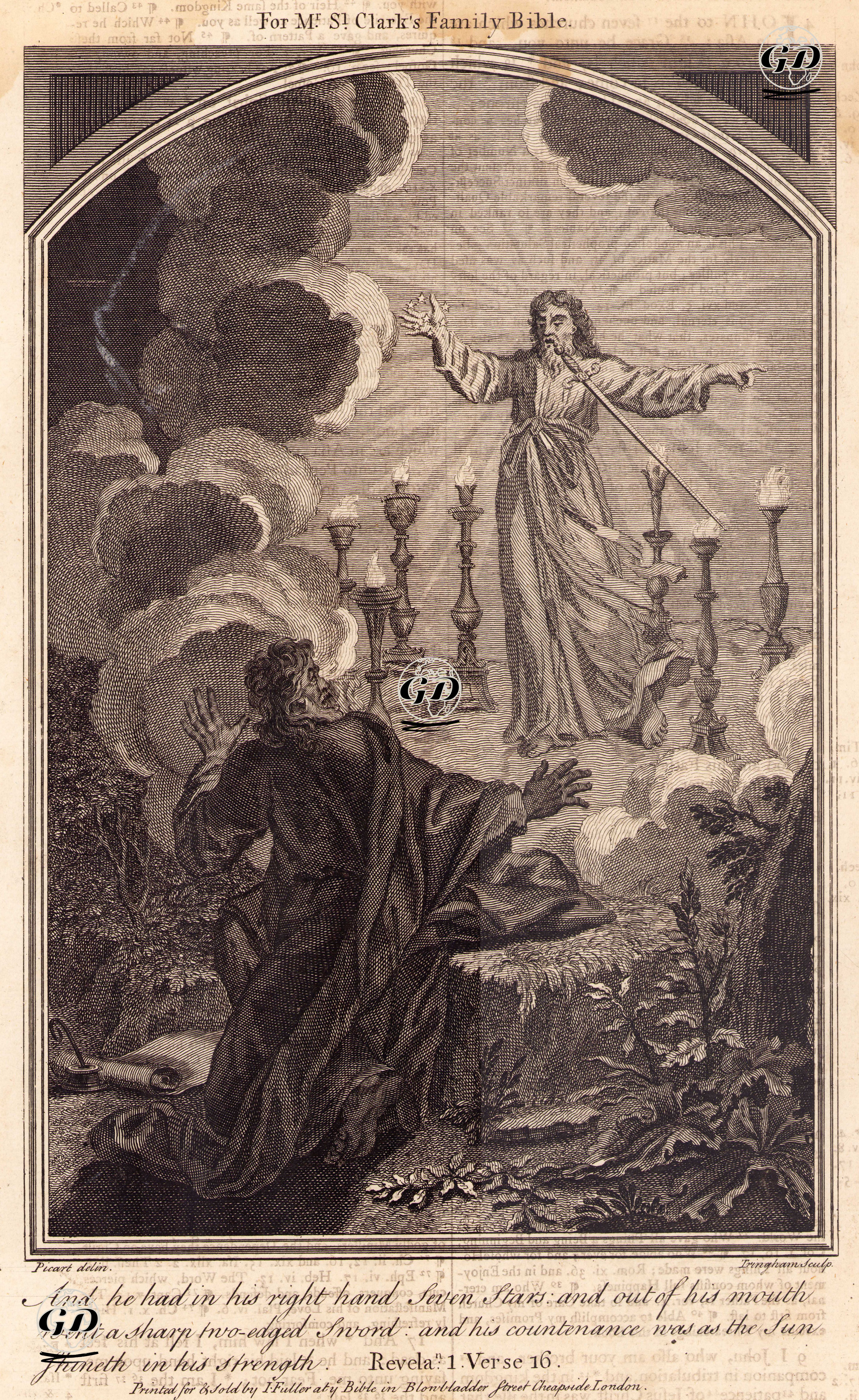 Havari Yuhanna'nın Anadoluda'ki Yedi Kiliseyi ve Bu Kiliselerin Meleklerini Tasvir Eden Yedi Yıldız ve Yedi Altın Kandille Birlikte Hazreti İsa'yı Görmesi, Revelation (Esinleme), Chapter (Bölüm) 1. Verse (Ayet) 16. -  - 1750's