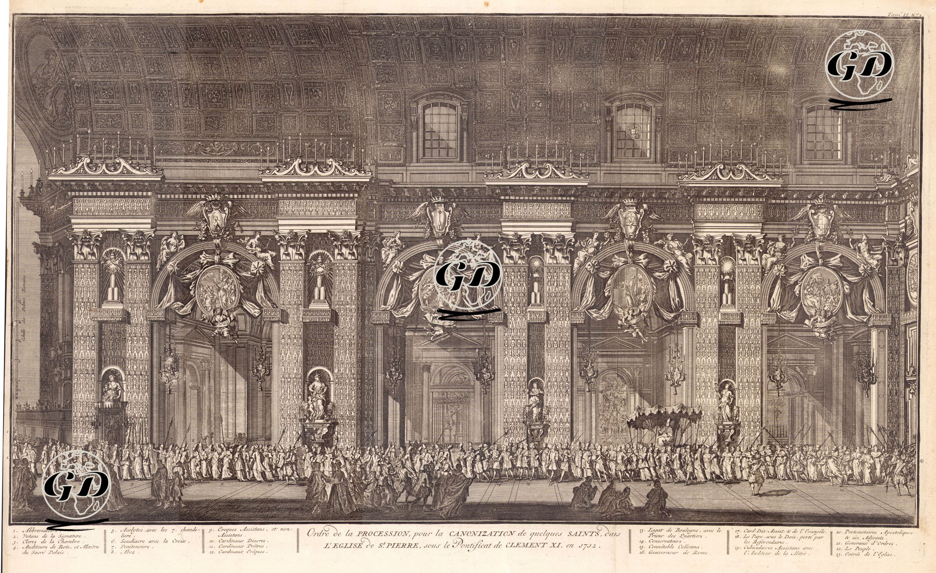 Vatikan'da Aziz Petrus (San Pietro) Bazilikasında Papa XI.Clement Mahiyetinde 1712 Yılında Gerçekleştirilen Ölmüş Kişilerin Aziz Mertebesine Yükseltilmesi Töreninde Din Adamların Törensel Yürüyüşü - Bernard Picart (1673-1733) - 1722