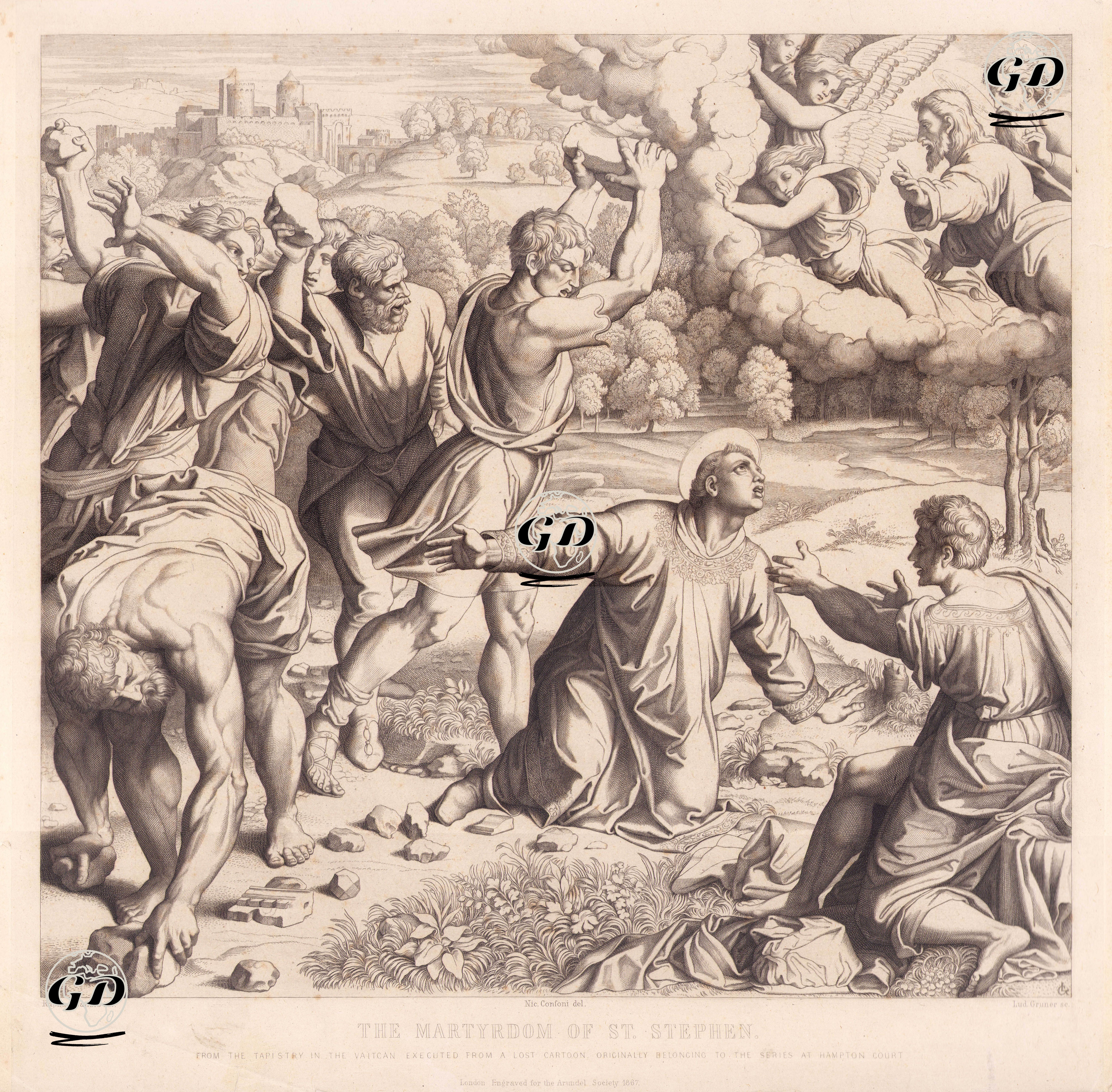 Aziz Stefanos'un Taşlanarak Öldürülmesi (Vatikan Müzesinde Yer Alan Bir Duvar Kumaşından) - Raphael (1483-1520)-Nicola Consoni (1814-1884) - 1867