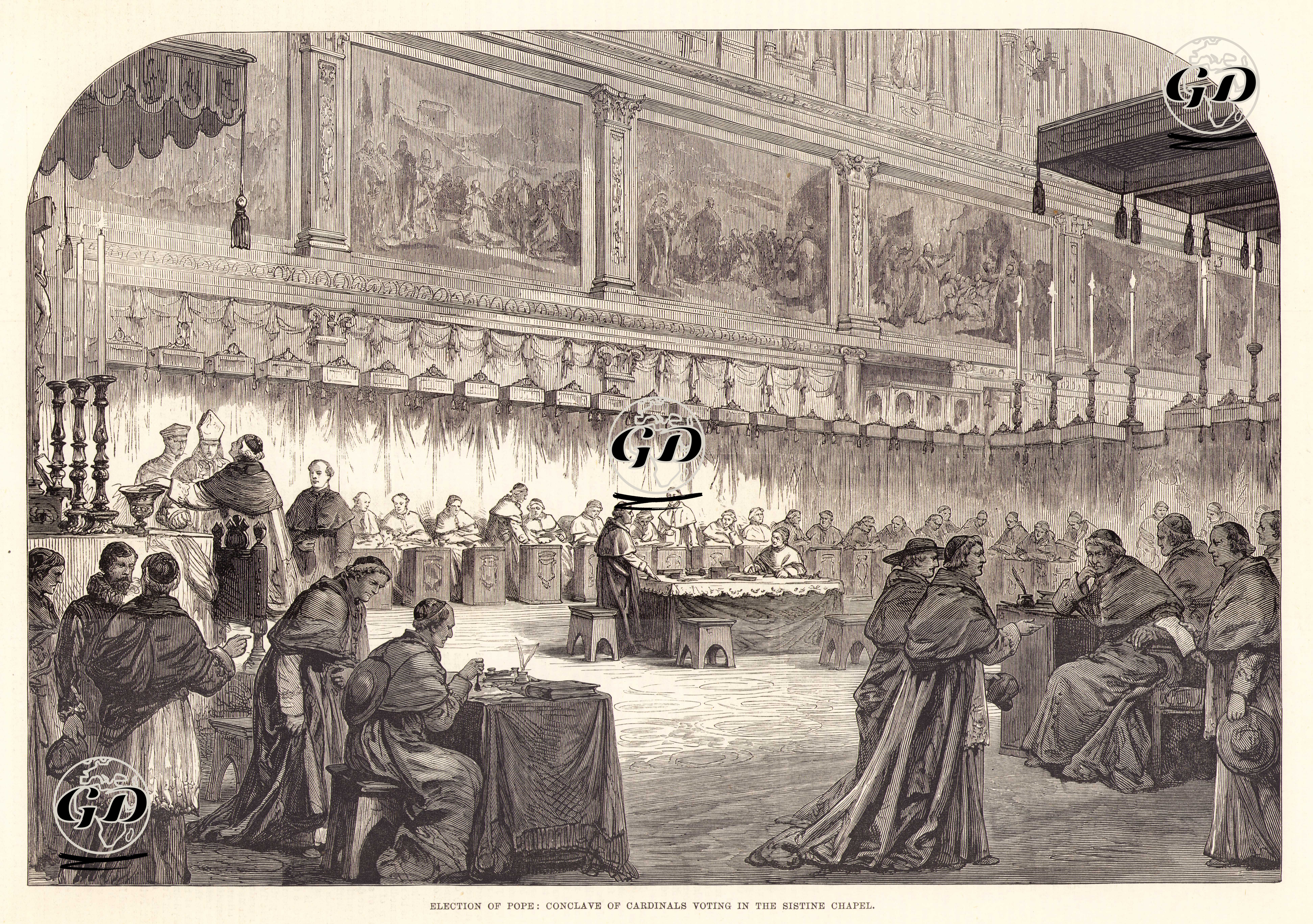 Election Of Pope, Conclave Of Cardinals Voting in The Sistine Chapel -  - 1878