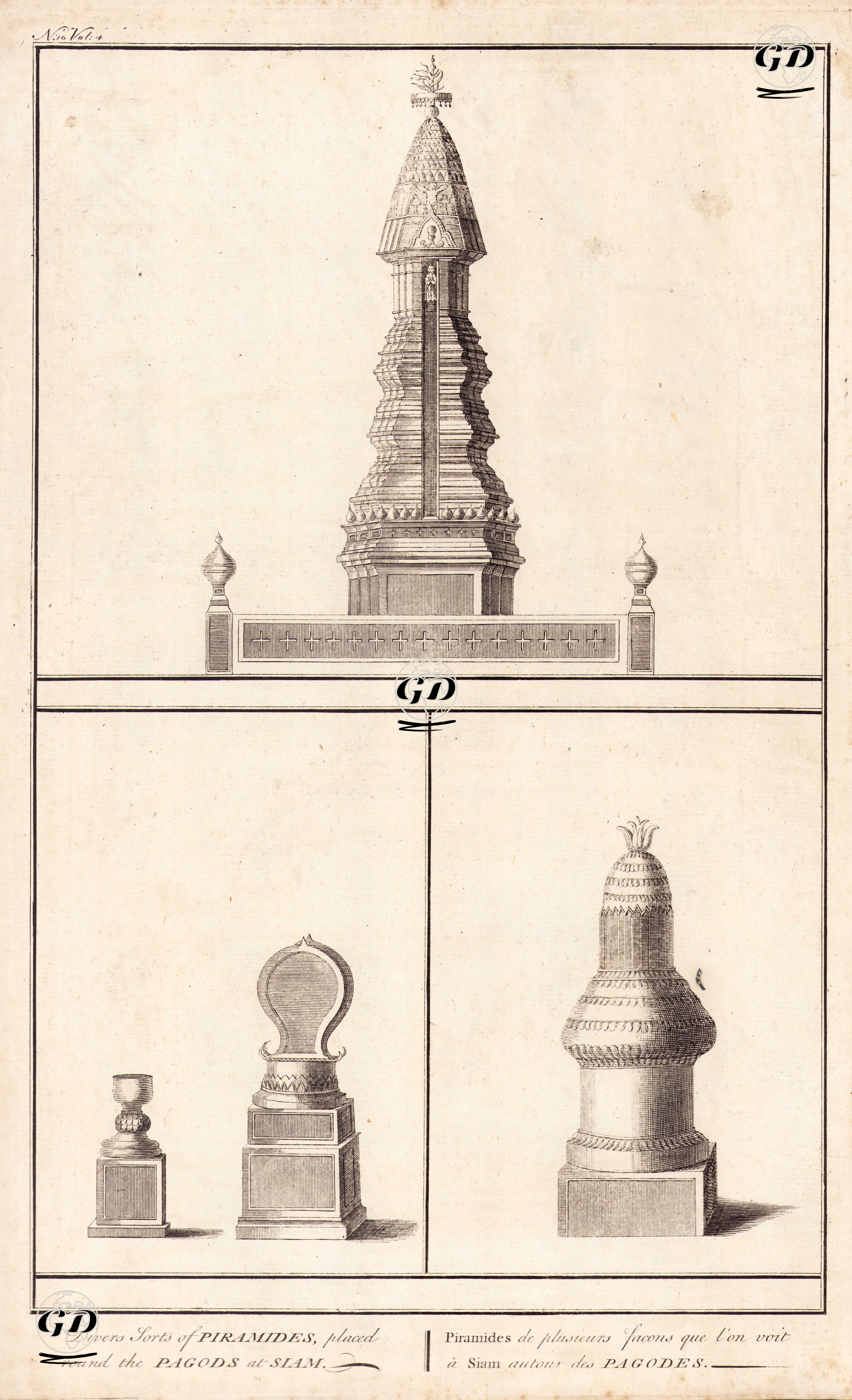Divers Sorts Of Piramides, Placed Round The Pagods At Siam (Piramides De Plusieurs Facons Que L'on Voit A Siam Autour 
Des Pagodes -  - 1734