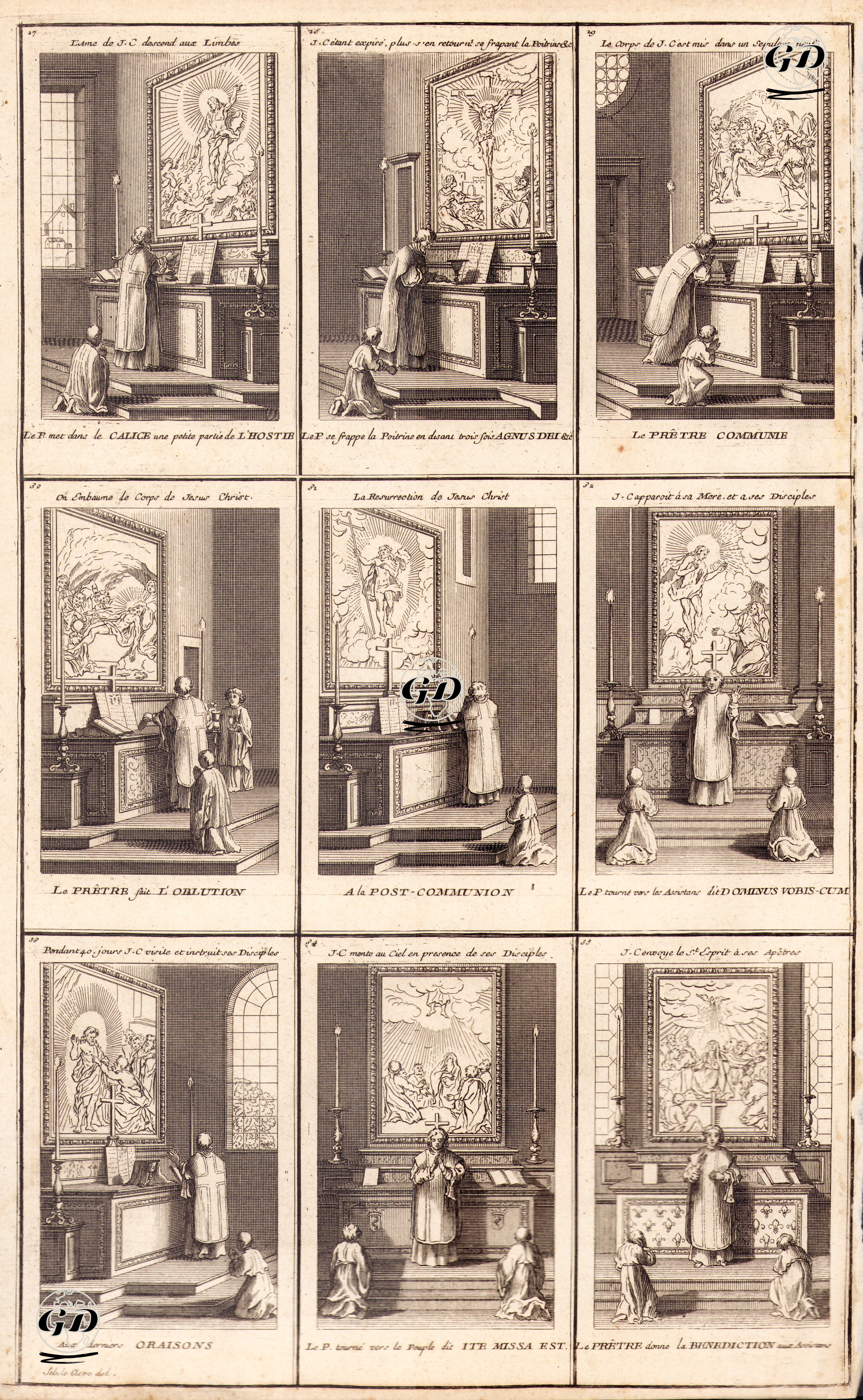 Les Ceremonies Des Petites Messes Representees En Trente Cinq Figures Ave leurs Conformitez A La Passion De Notre 
Seigneur Jesus-Christ Pl. 4 (The Ceremonies Of The Little Masses Represented In Thirty Five Figures With Their Conformity To The Passion Of Jesus Christ) - Sebastien Leclerc (1637-1714)-Bernard Picart (1673-1733) - 1723-1739