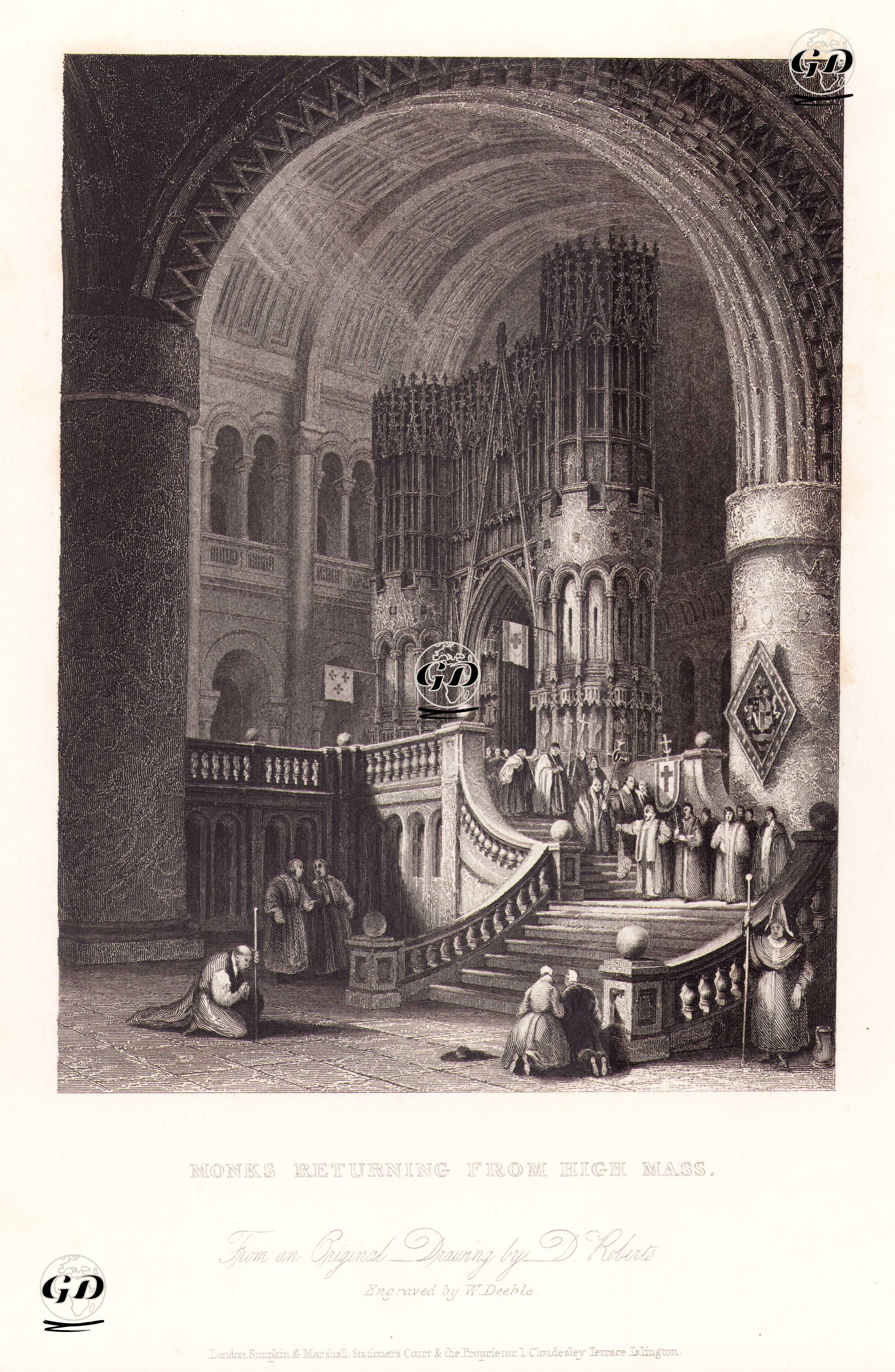 High Mass (Solemn Mass) Ayininden Dönen Rahipler - David Roberts (1796-1864) - 1837