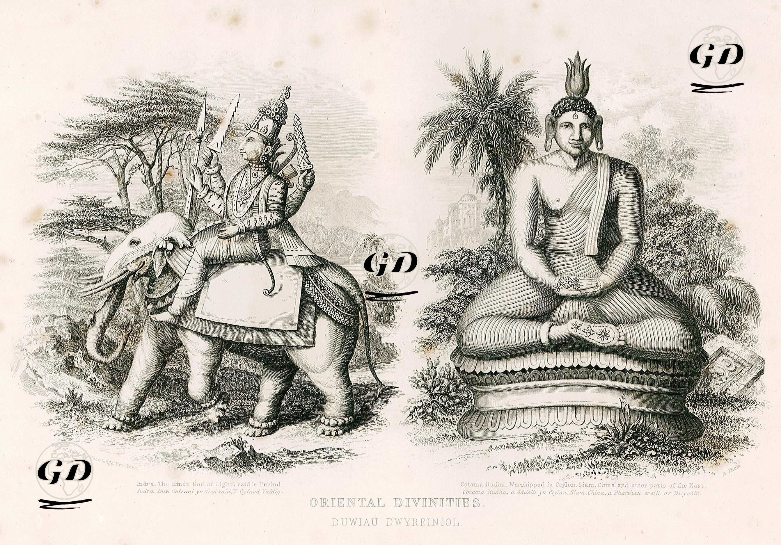 Doğunun Tanrıları- Vedik Döneminde Hindu Işık Tanrısı Ve Cennetin Kralı İndra-Budizmin Kurucusu Gotama Buda (Uyanmış Kişi) -  - 1840's