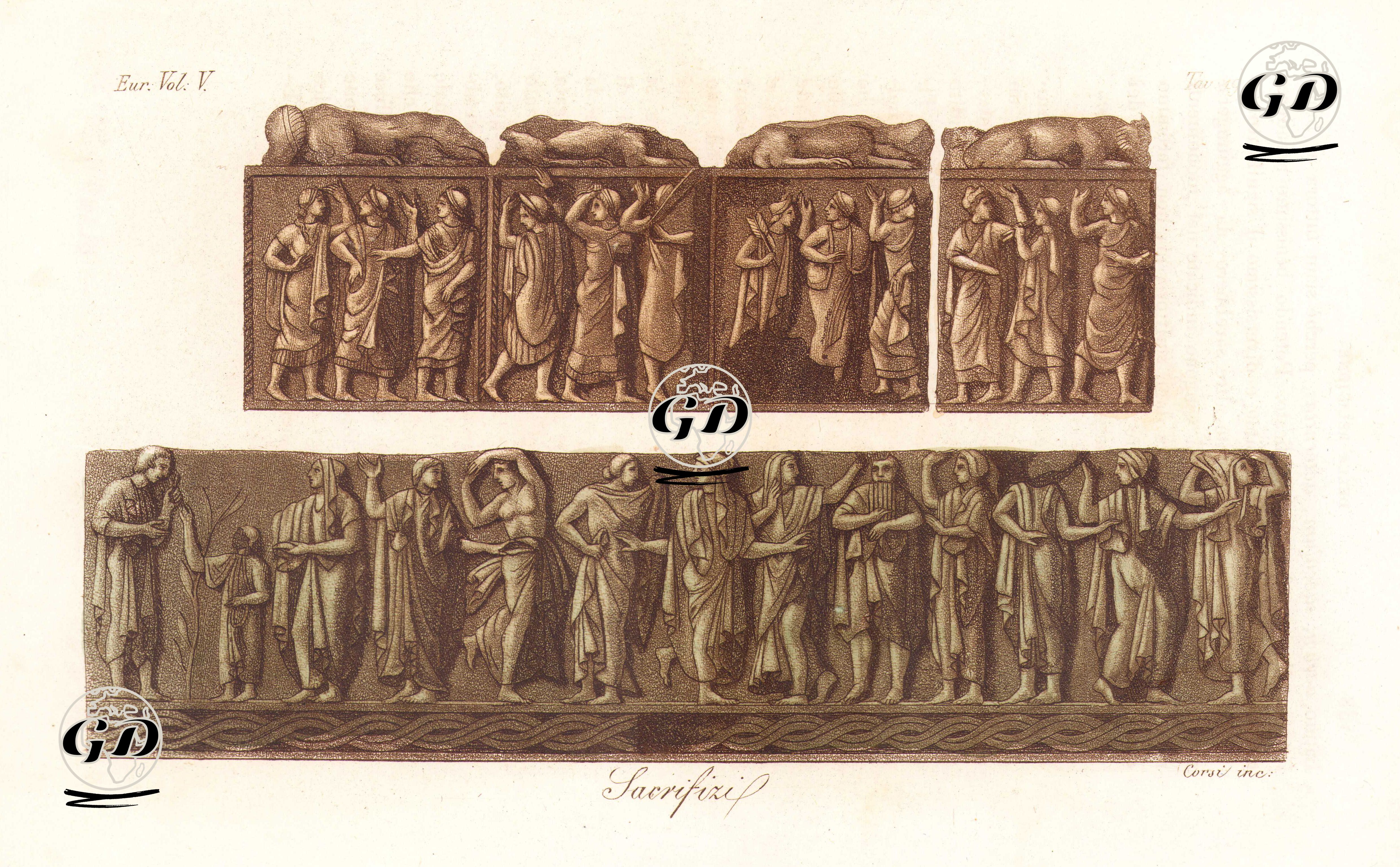 Etrüsklerin Hayvan Kurban Etme Törenleri Gösteren Duvar Kabartması, Avrupa. Cilt V. Resim 19 -  - 1820's-1840's