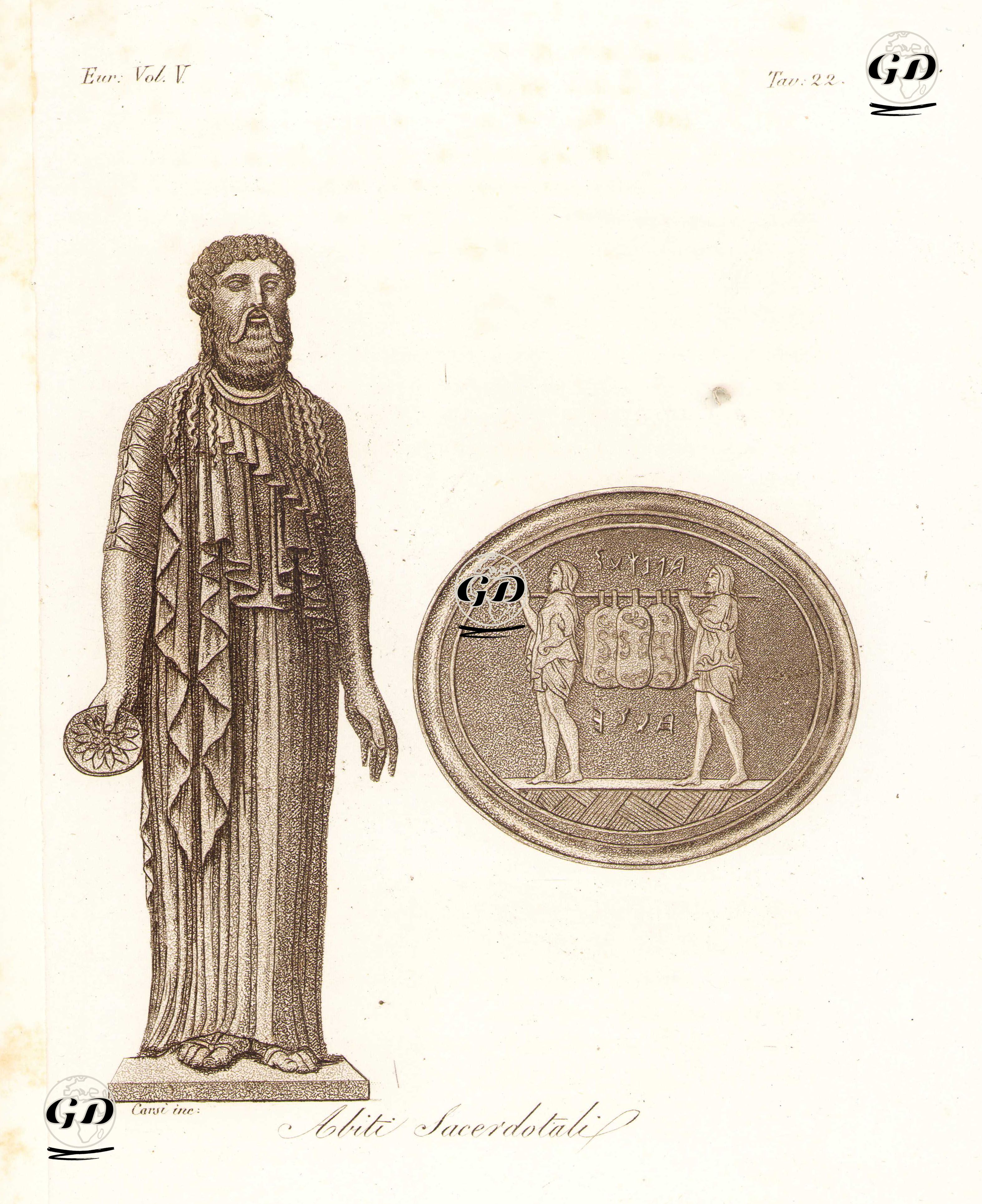 Abiti Sacerdotali, Eur. Vol V. Tav.22. (An Etruscan Priest in Ceremonial Robes) -  - 1820's-1840's