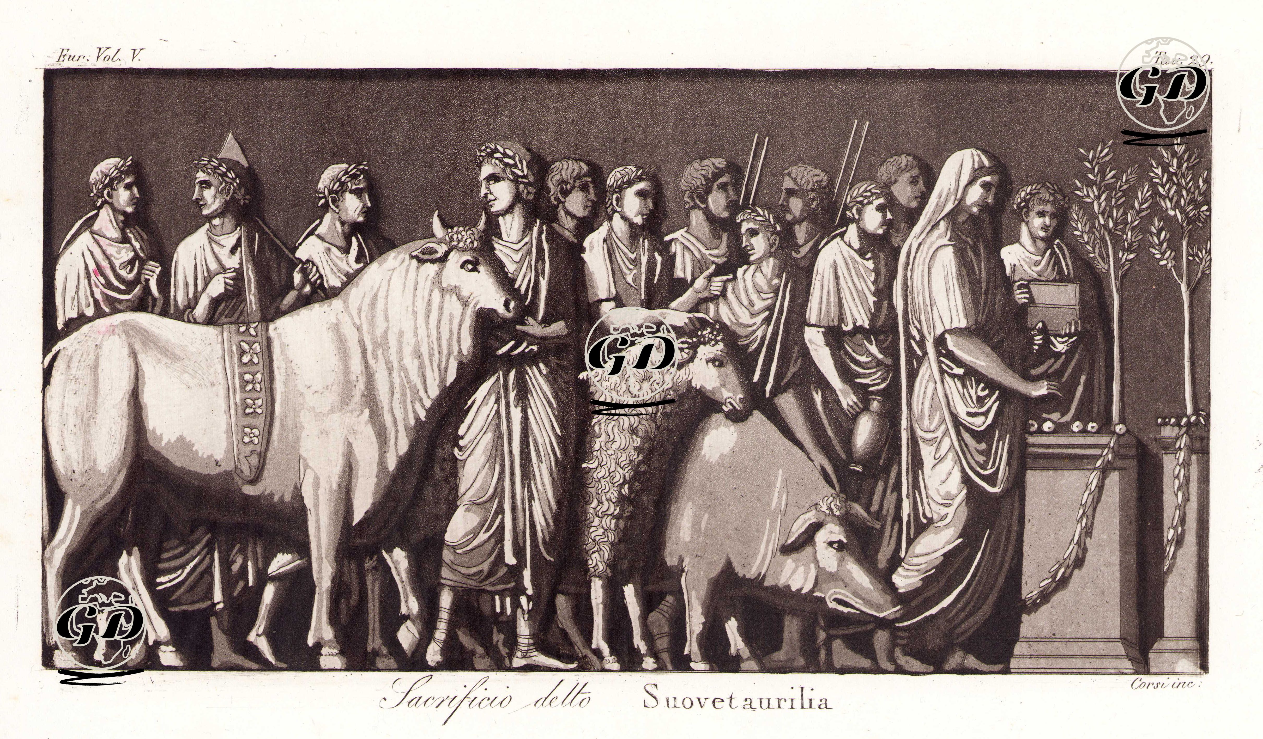 Roma Dininde Toprakların Kutsanması İçin Hayvan Kurban Edilerek Yapılan Suovetaurilia Ayinini Gösteren Lahit Rölyefi, Avrupa. Cilt V. Resim 29. -  - 1820's-1840's