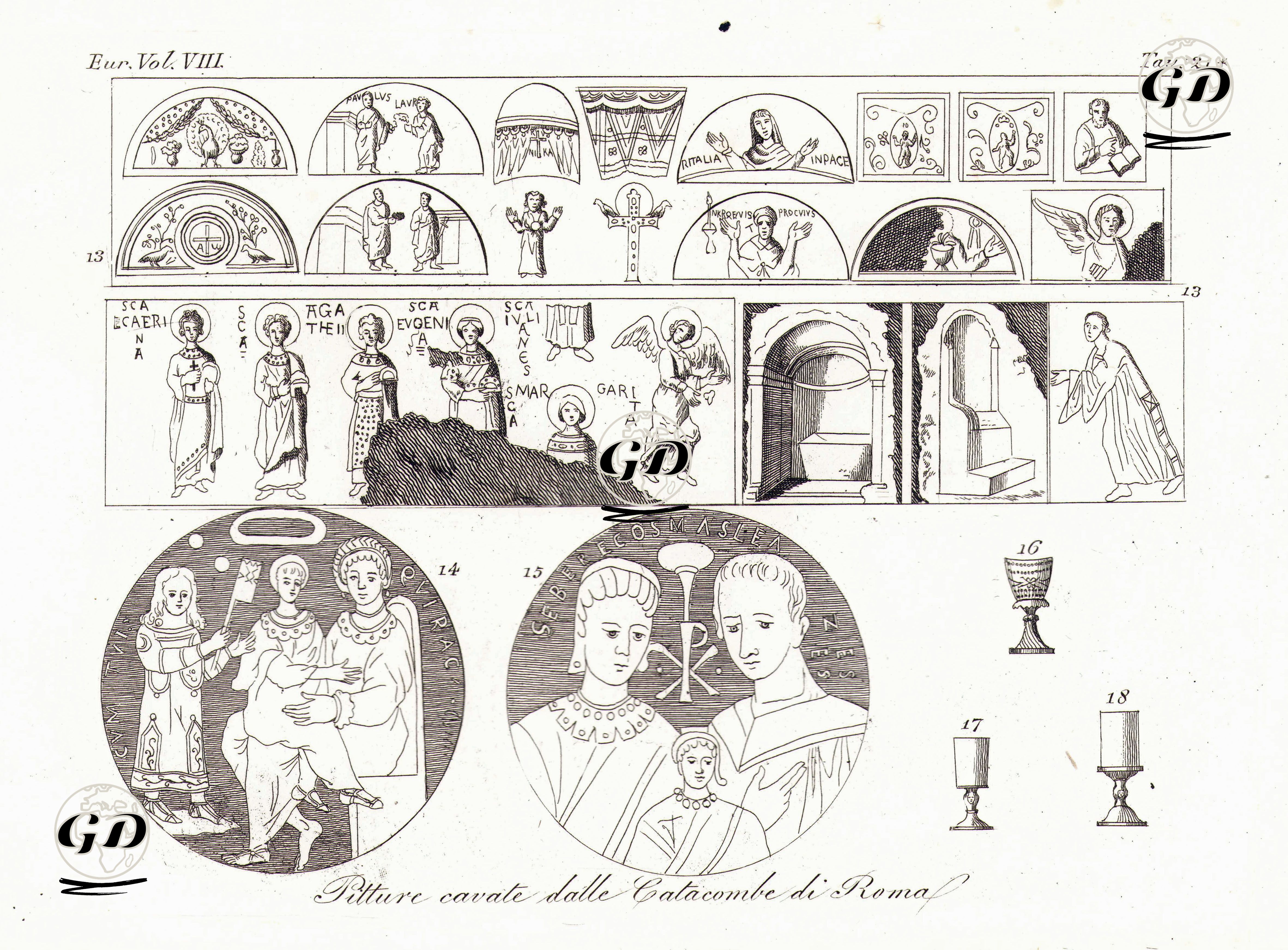 Pitture Cavate Dalle Catacombe Di Roma, Eur. Vol VIII. Tav.21*. (Religious Paintings From The Catacombs Of Rome) -  - 1820's-1840's