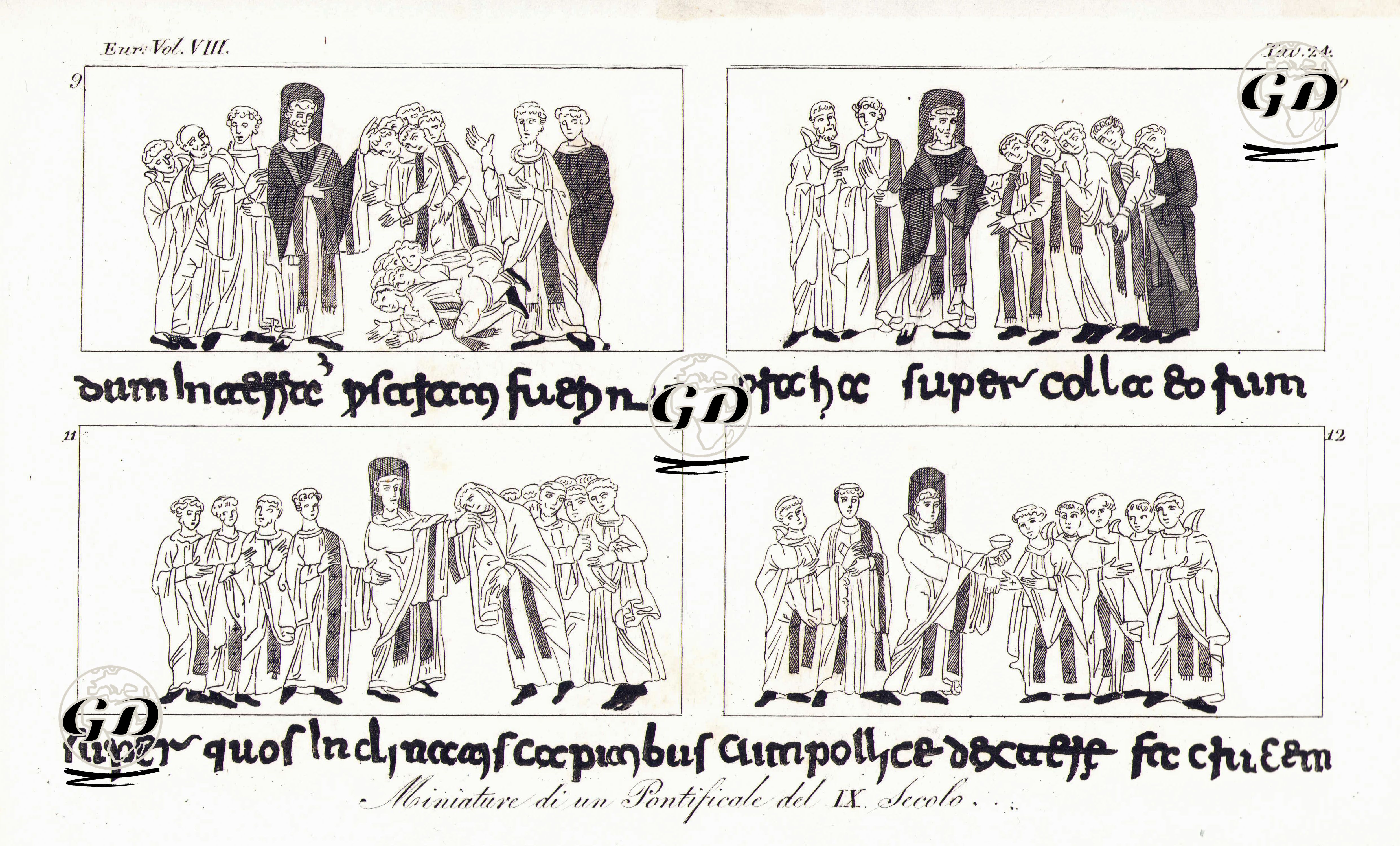 Miniature Di Un Pontificali Del IX Secolo, Eur. Vol VIII. Tav.24. (Miniatures Of A Pontifical Of The IX. Century) -  - 1820's-1840's