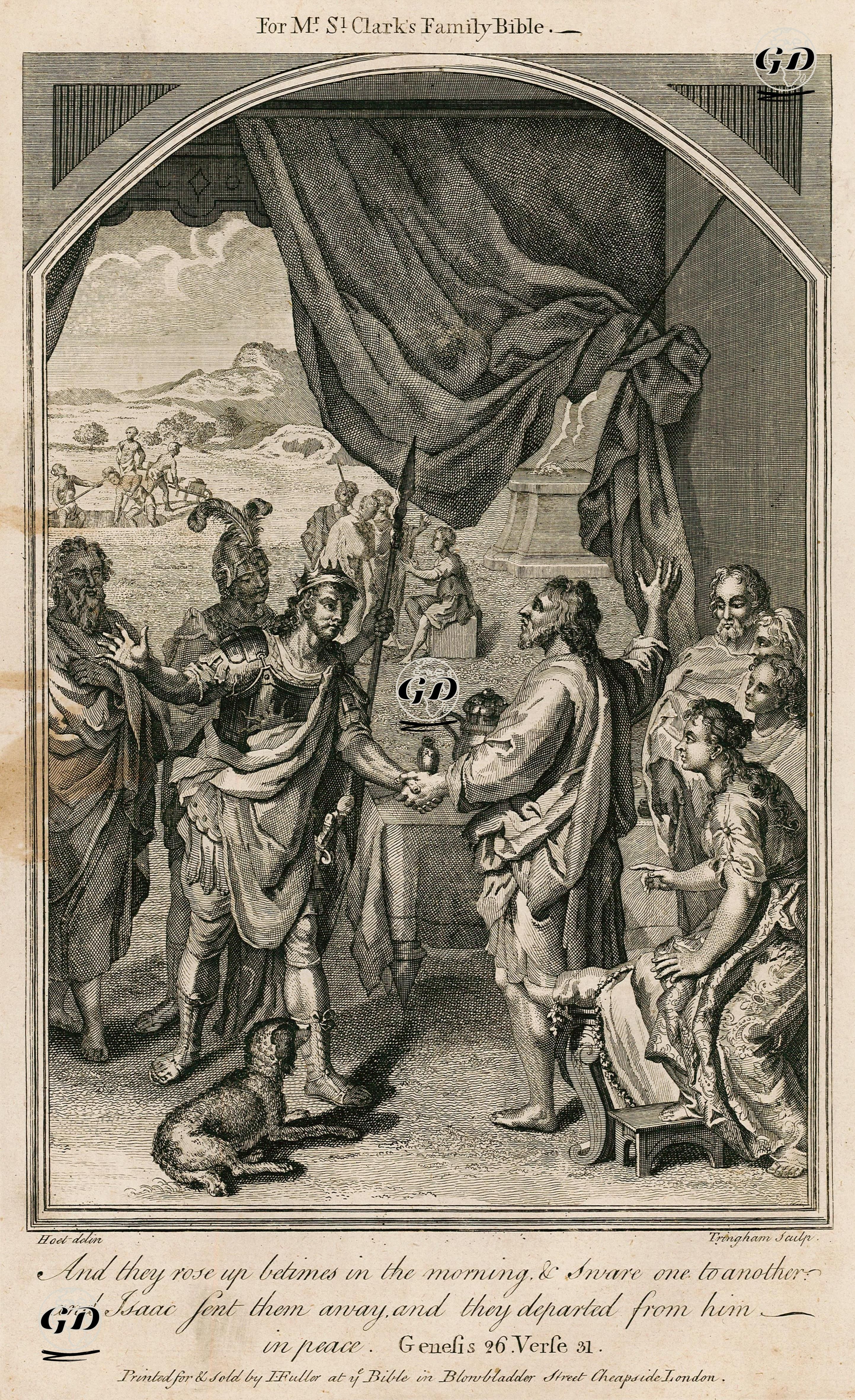 And They Rose Up Betimes In The Morning & Sware One To Another And Isaac Sent Them Away And They Departed
 From Him In Peace, Genesis 26. Verse 31. - Gerard Hoet(1648-1733) - 1750's