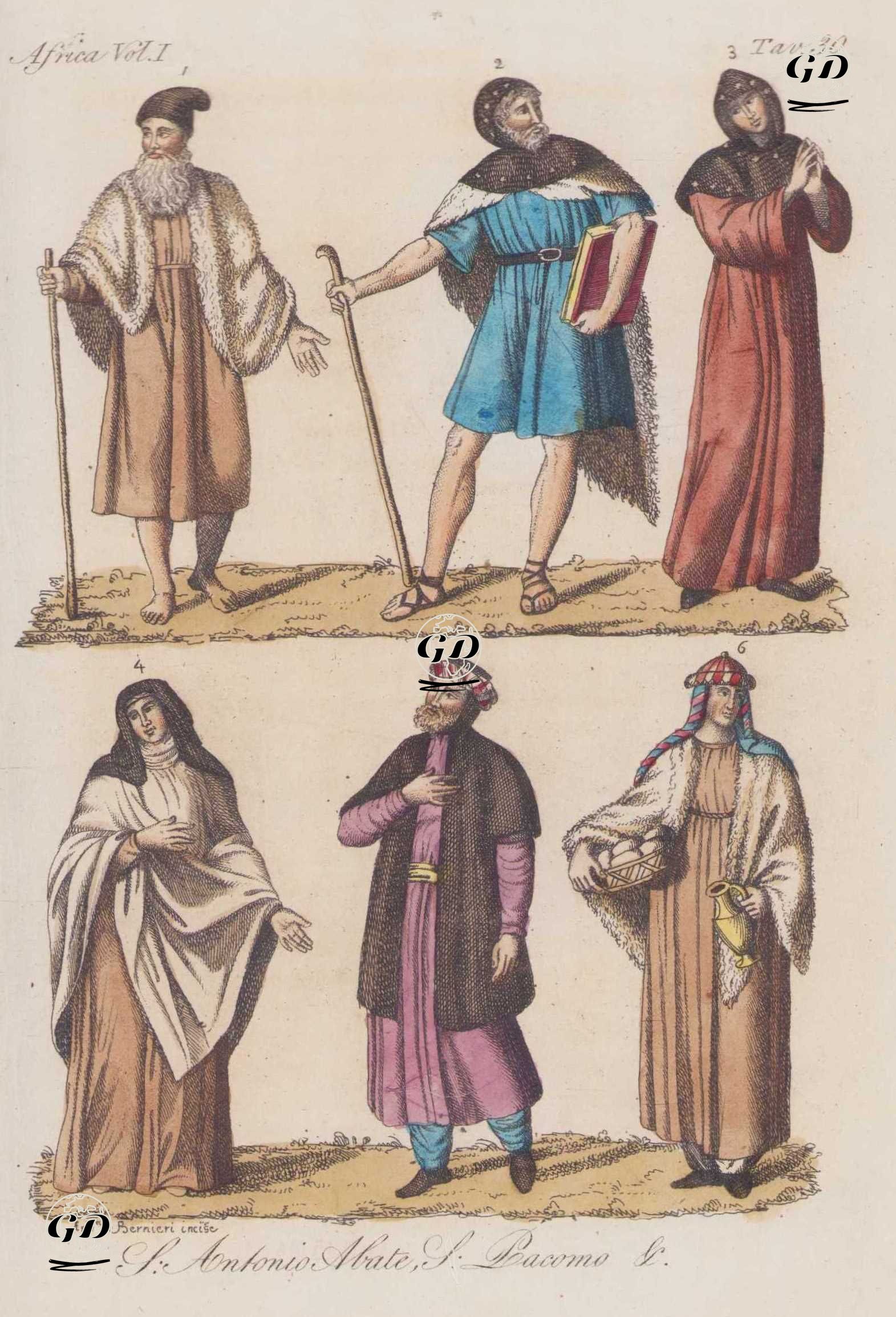 İlk Hıristiyan Azizlerinden: Büyük Aziz Antonios 1, Büyük Aziz Pachomius 2,3, Amma Syncletica (İskenderiyeli) 4 ve Kıptiler 5,6., Afrika Cilt I. Resim 30. -  - 1820's-1840's