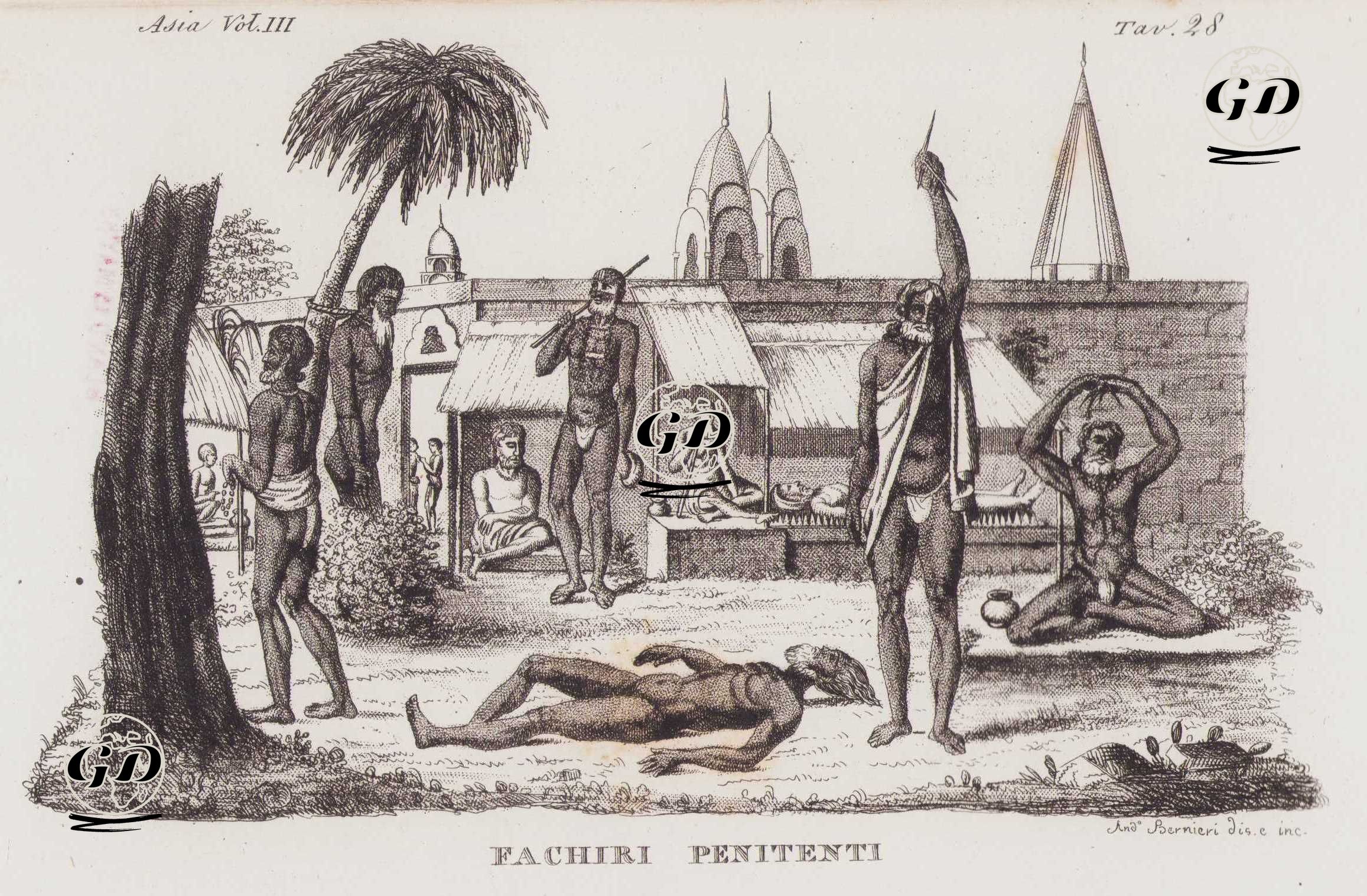 Fachiri Penitenti, Asia Vol. III Tav.28 (Worship of the Sadhus in India) -  - 1820's-1840's