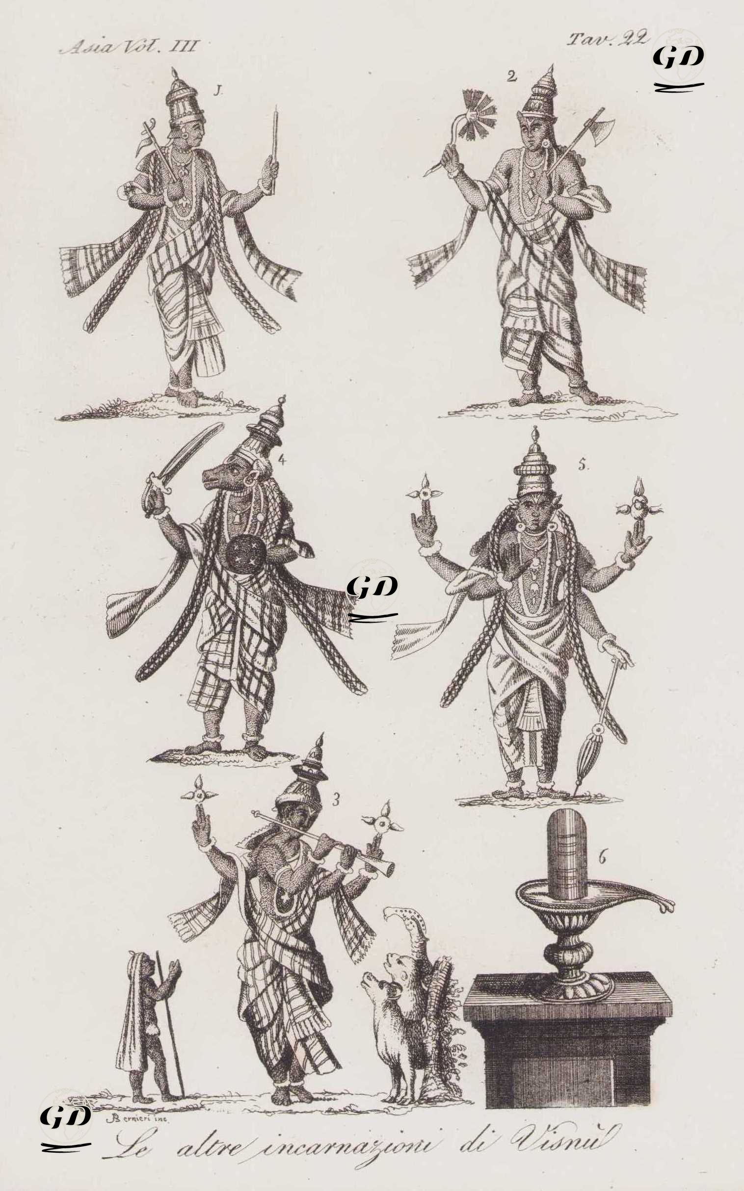Le Altre Incarnazioni Di Visnu, Asia Vol. III Tav.22 (The Other Incarnations Of the Hindu God Vishnu) -  - 1820's-1840's