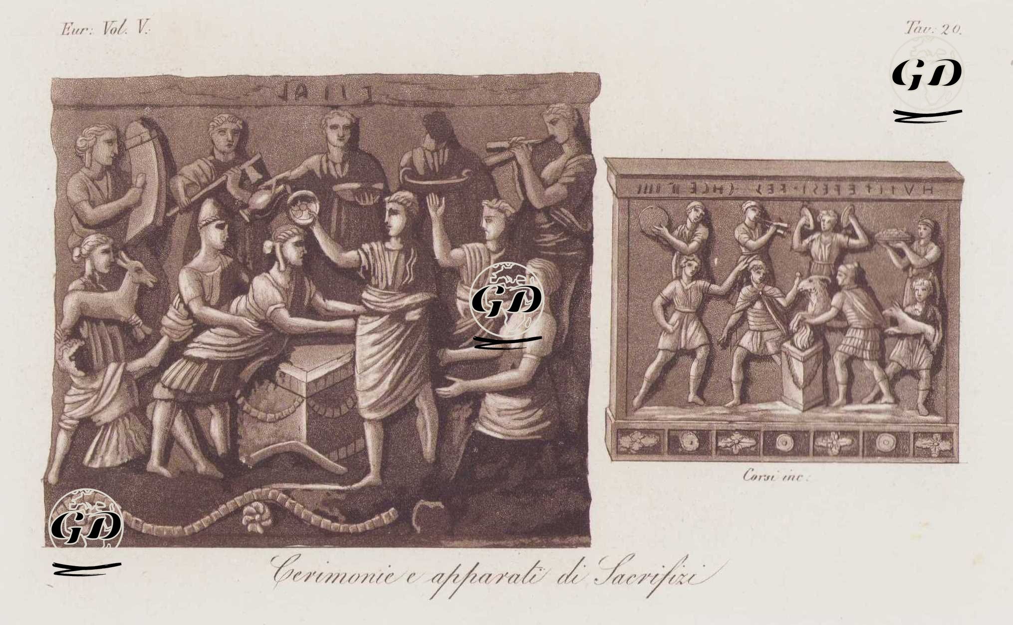 Ertükslere Ait Kurban Töreni ve Törende Kullanılan Aletlerin Tasvir Edildiği Duvar Rölyefi, Avrupa Cilt V. Resim 20. -  - 1820's-1840's