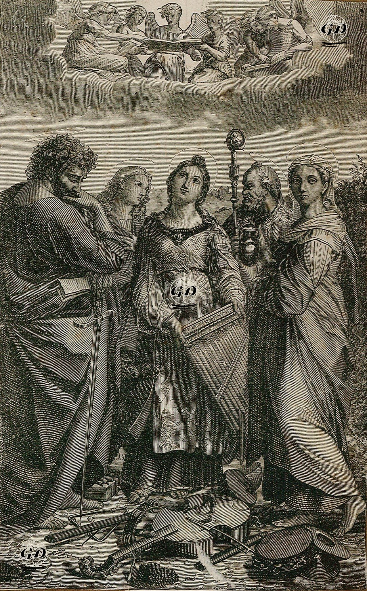 Saint Cecilia, Saint Paul the Apostle, Saint John the Evangelist, Saint Augustine and Saint Mary Magdalene Listening to a Choir of Angels - Raphael (1483-1520) - 1830's