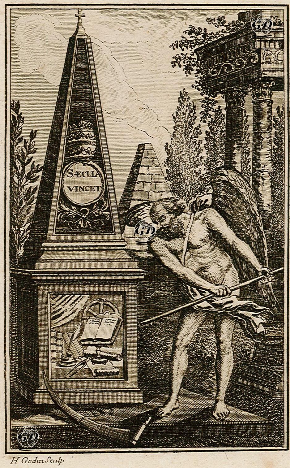 Permansura Tibi Quae Sacrat Marmora Virtus, Tempus Edax, Clemens, Sternere Salce Nequit (Allegorical Illustration of Death Being Conquered by the Bible) -  - 1776