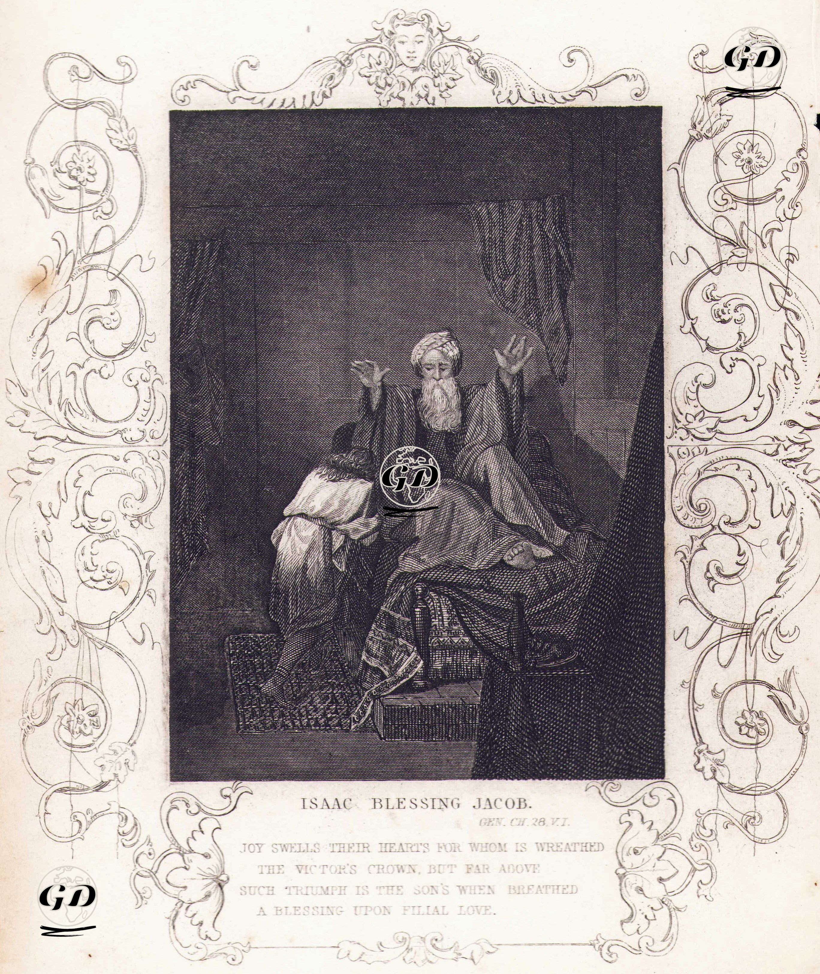Isaac Blessing Jacob Gen.Ch.28. V.I.-Joy Swells Their Hearts For Whom is Wreathed, The Victor's Crown, But Far Above, Such Triumph is The Son's When Breathed, A Blessing Upon Filial Love -  - 1830's