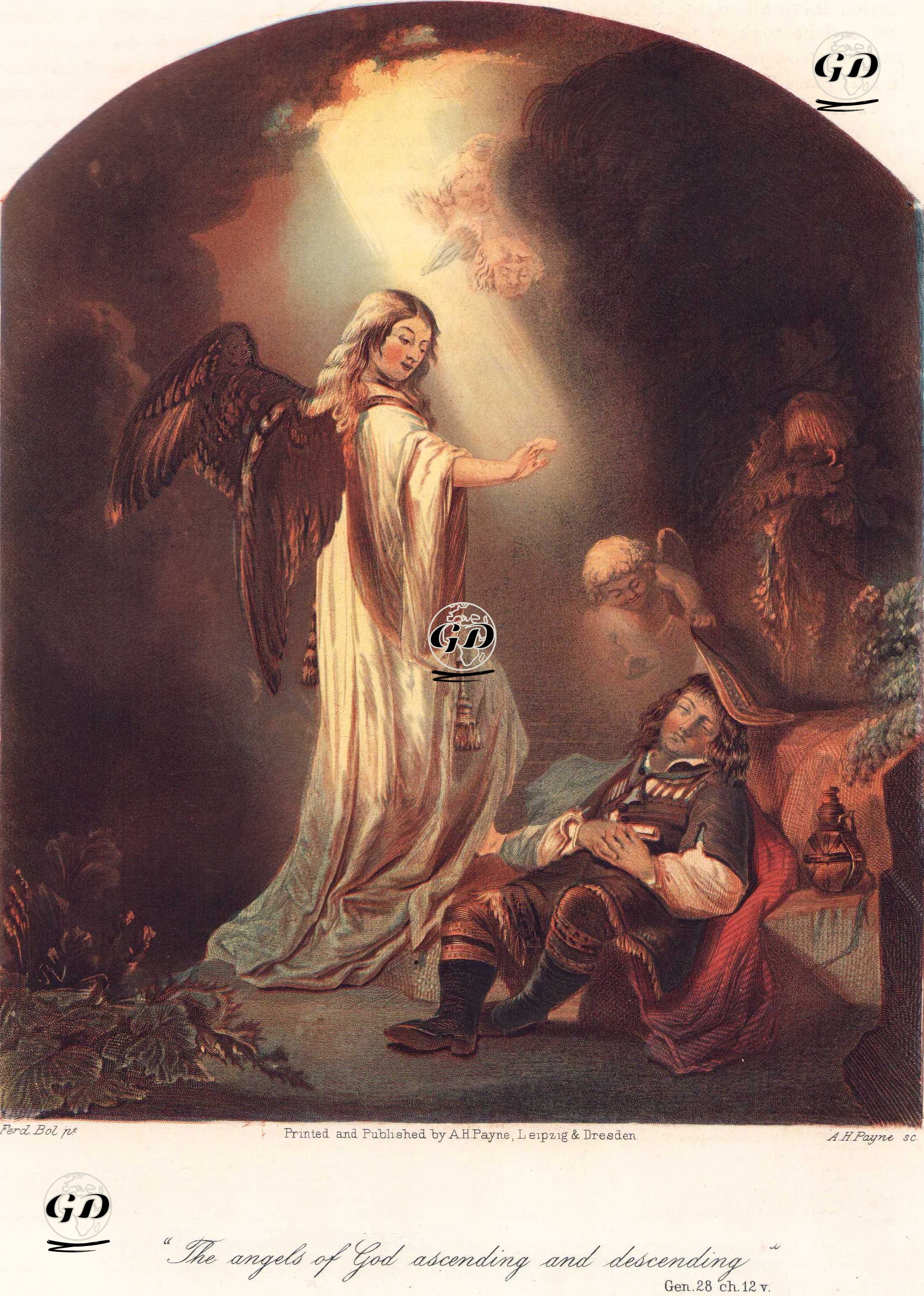 Hazreti Yakub'un Rüyası (Melekleri Merdivenden İnip Çıkması) Genesis (Diriliş), Chapter (Bölüm) 28. Verse (Ayet) 12. - Ferdinand Bol (1616-1680) - 1840's