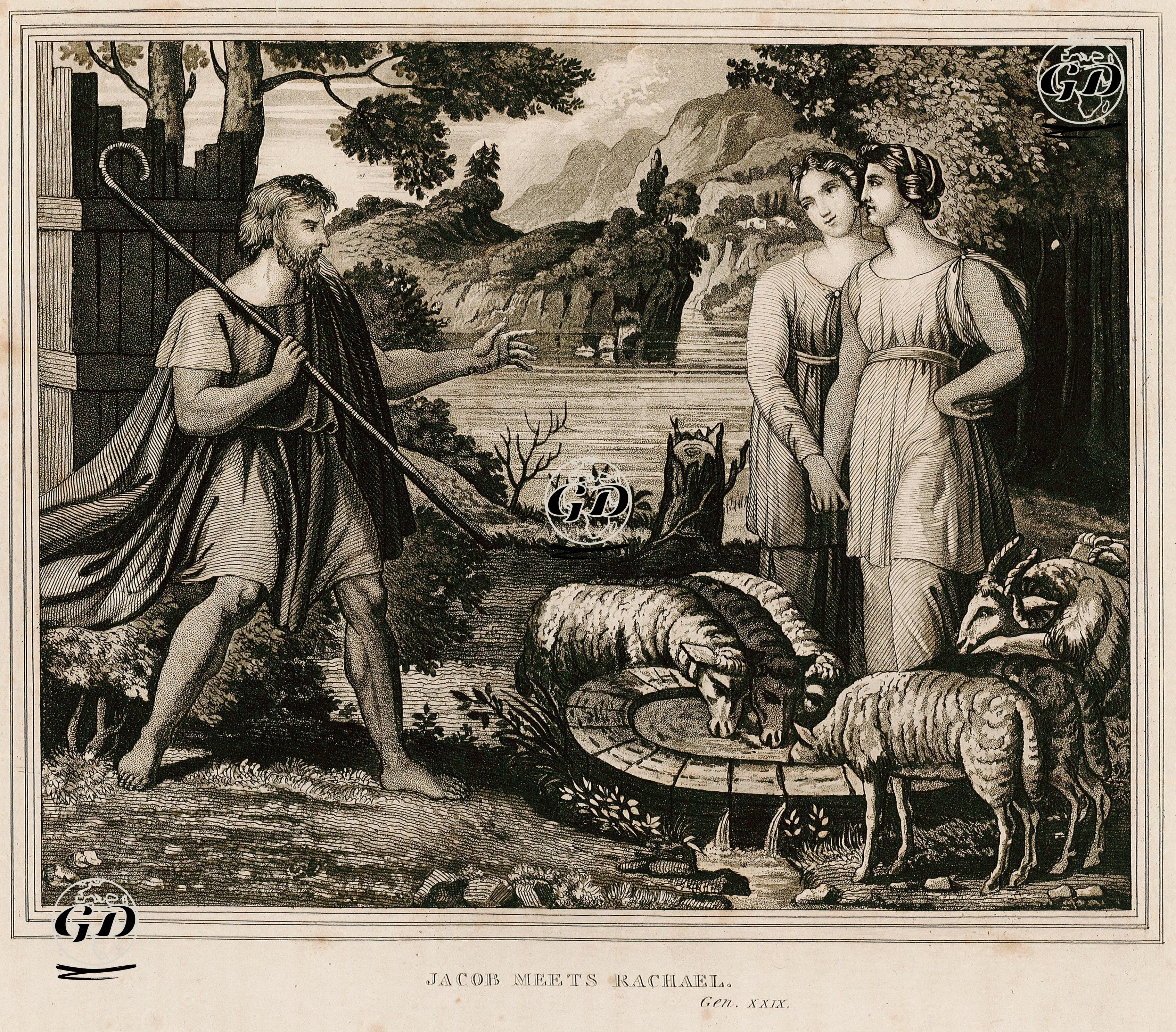 Hazreti Yakub'un Rahil'le (Rachel) Karşılaşması, Genesis (Diriliş), Chapter (Bölüm) 29. -  - 1835