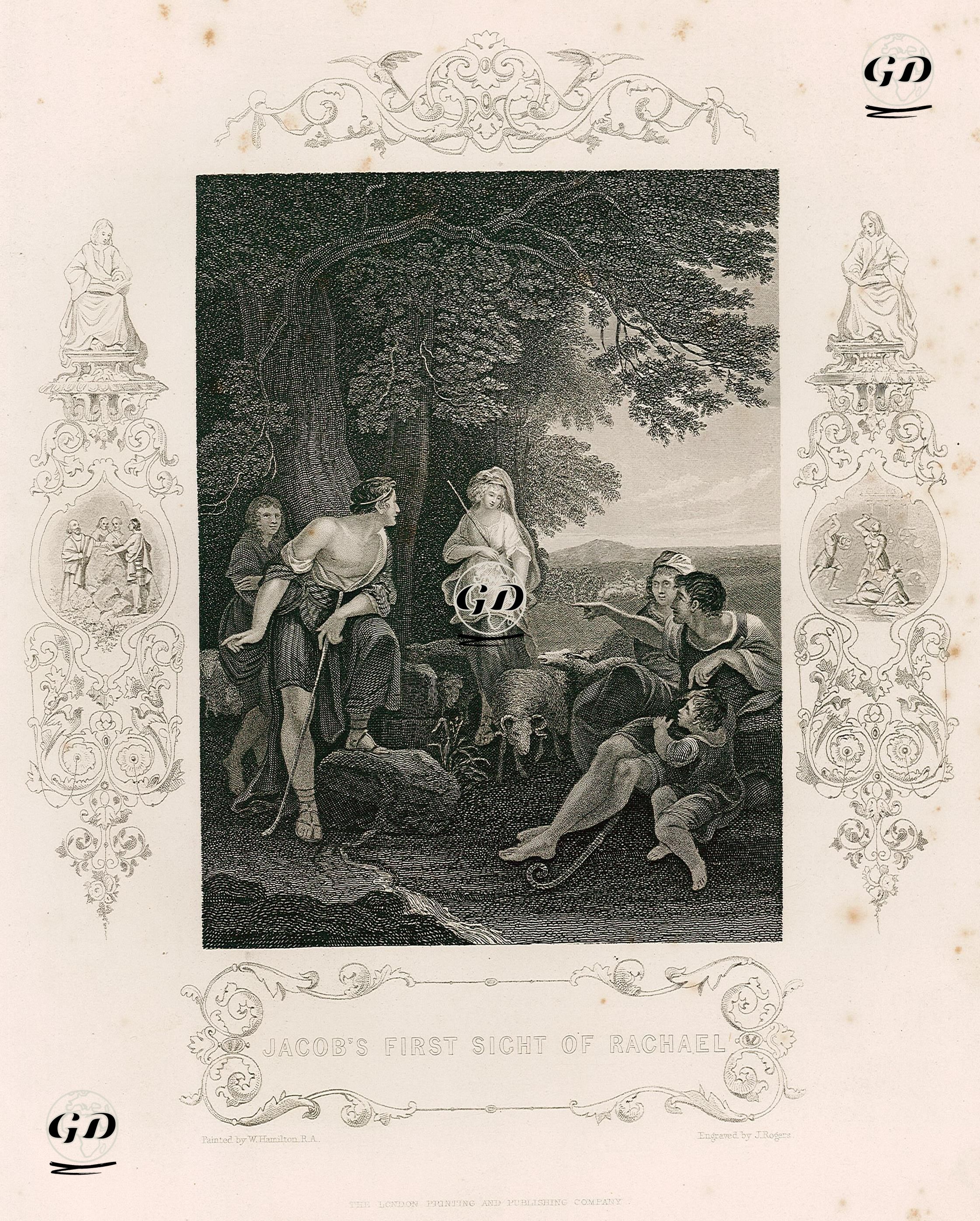 Hazreti Yakub'un Rahil'le (Rachel) İlk Karşılaşması, Genesis (Diriliş), Chapter (Bölüm) 29. - William Hamilton (1751-1801) - 1830's