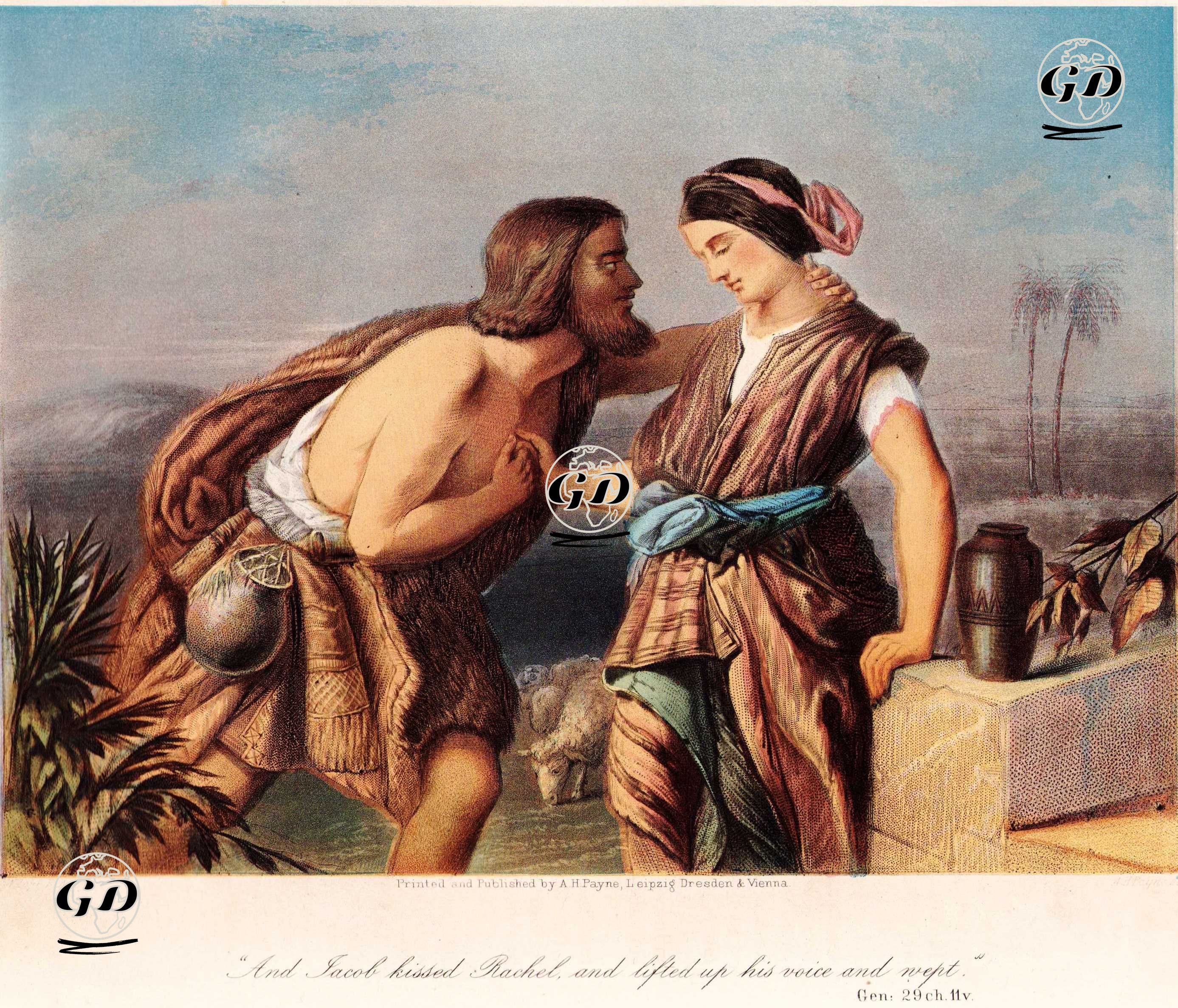 Hazreti Yakub'un Rahil'le (Rachel) Karşılaşması ve Onu Öpmesi, Genesis (Diriliş), Chapter (Bölüm) 29. Verse (Ayet) 11. -  - 1840's