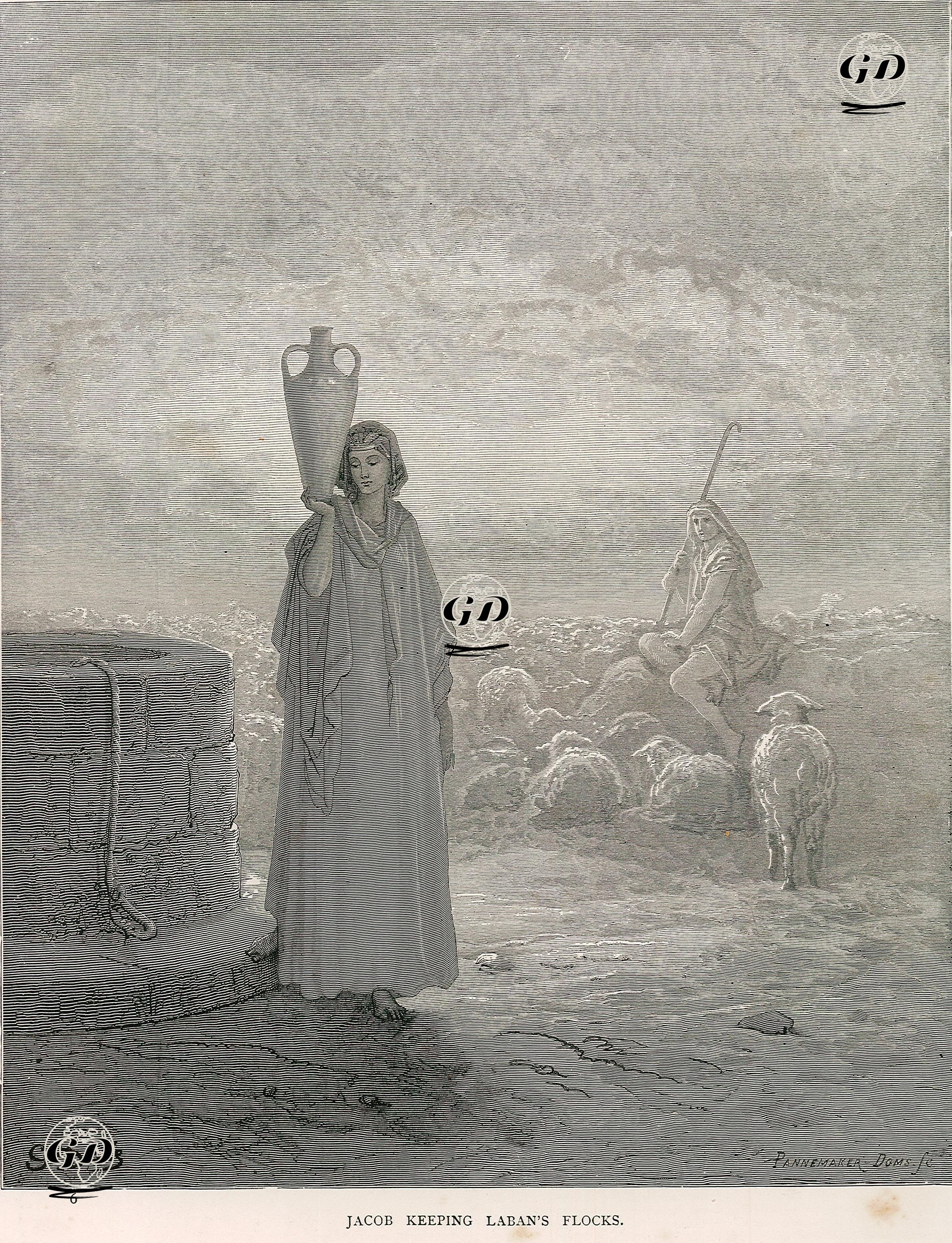 Hazreti Yakub'un Dayısı Leban'ın (Lavan) Koyunlarına Çobanlık Etmesi - Gustave Dore (1832-1883) - 1860's
