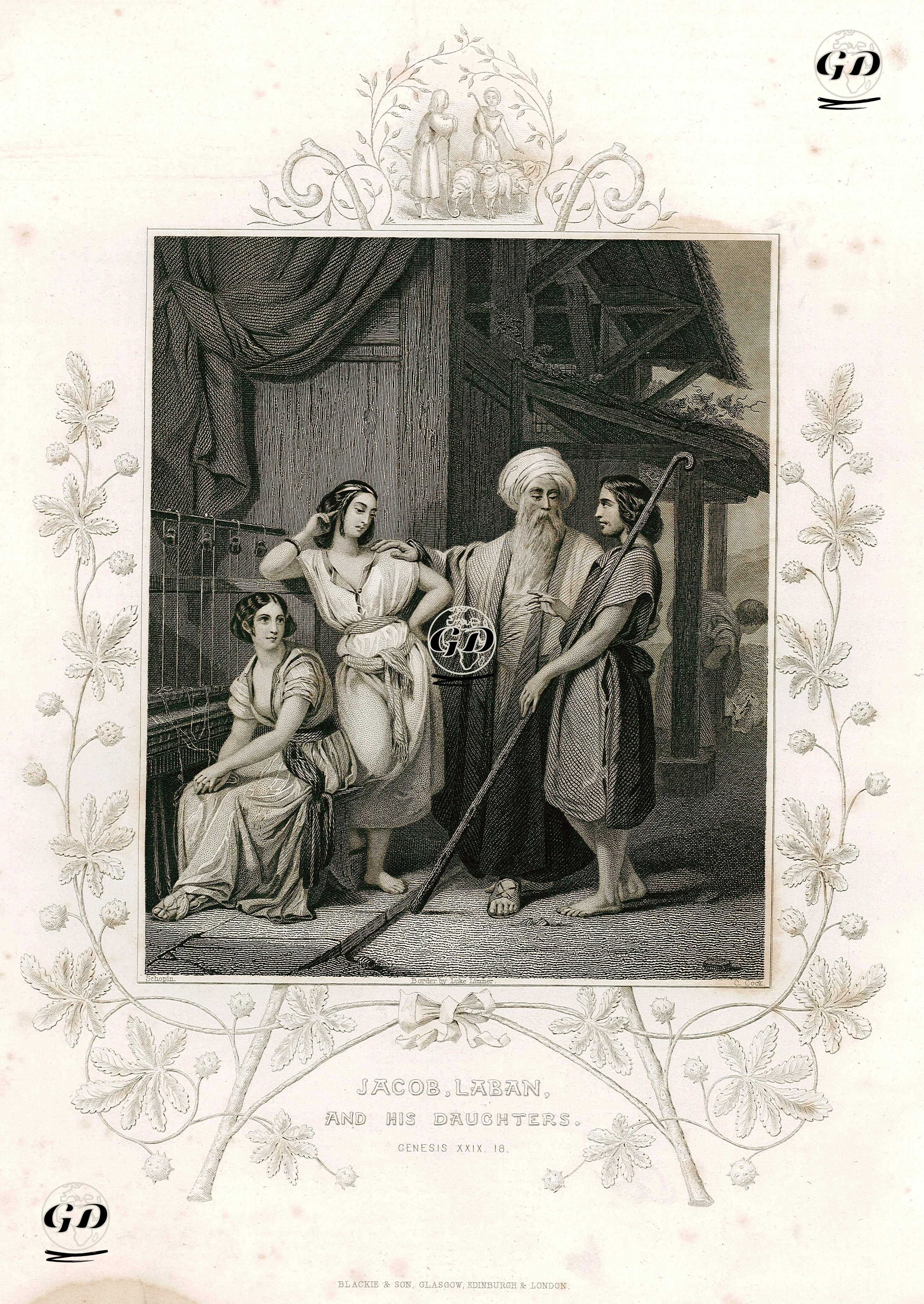 Jacob, Laban And His Daughters, Genesis XXIX. 18. - Henri Frederic Schopin(1804-1880)-Luke Limner (1822-1912) - 1864