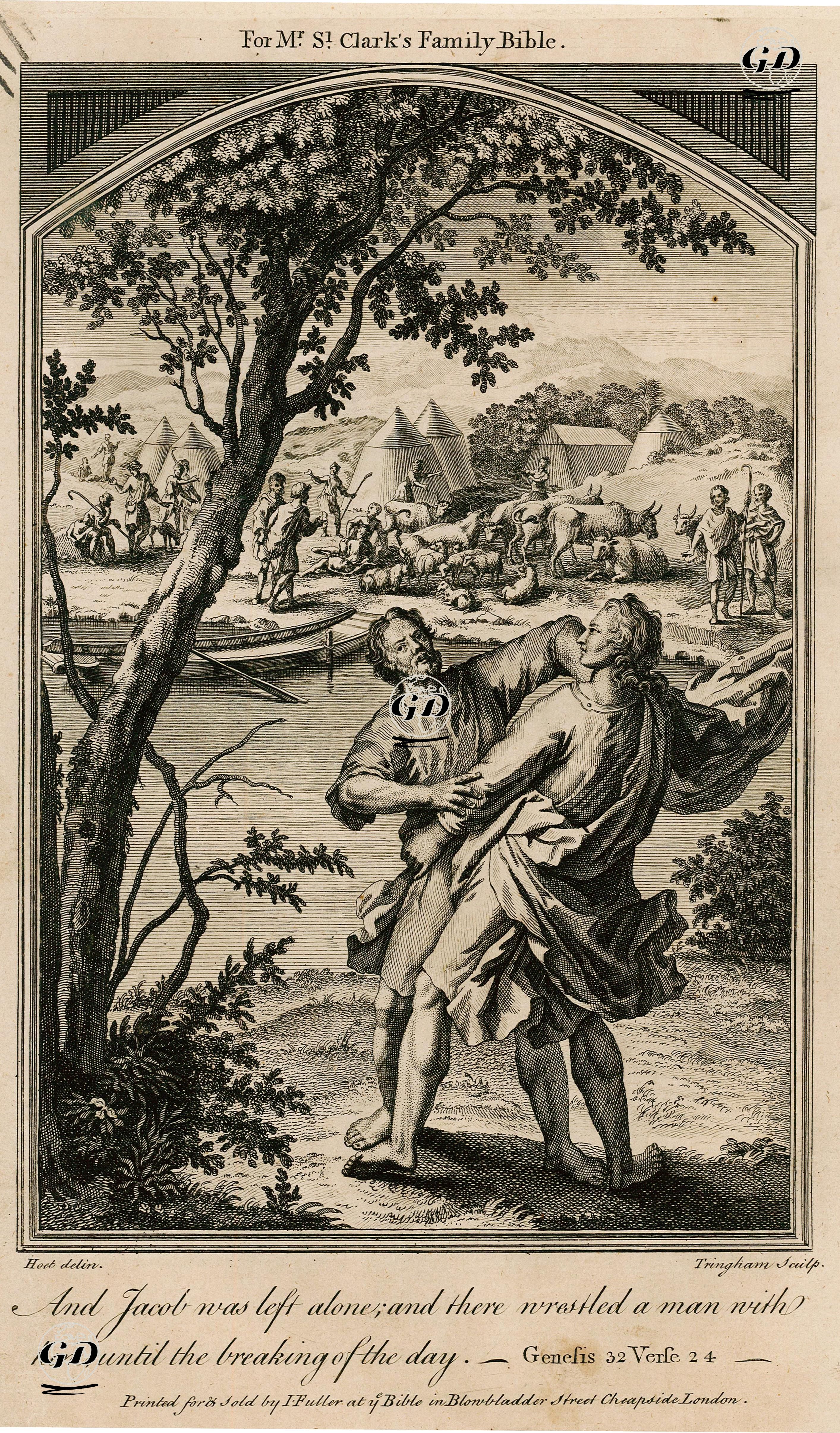 And Jacob Was Left Alone, And There Wrestled A Man With Him Until The Breaking Of The Day, Genesis 32. Verse 24. - Gerard Hoet(1648-1733) - 1750's