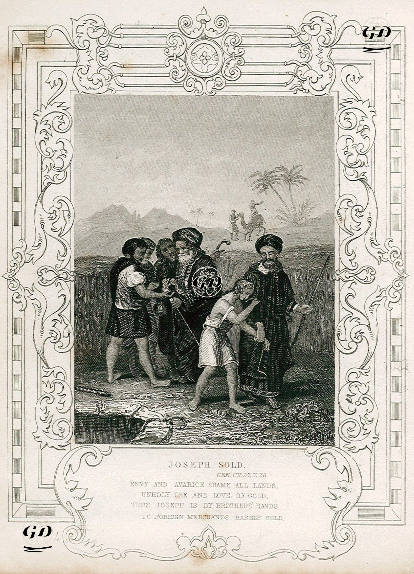 Kardeşlerinin Hazreti Yusuf'u Midyanlı (ismaililer) Tüccarlara Satmaları, Genesis (Diriliş), Chapter (Bölüm) 37. Verse (Ayet) 28. -  - 1830's