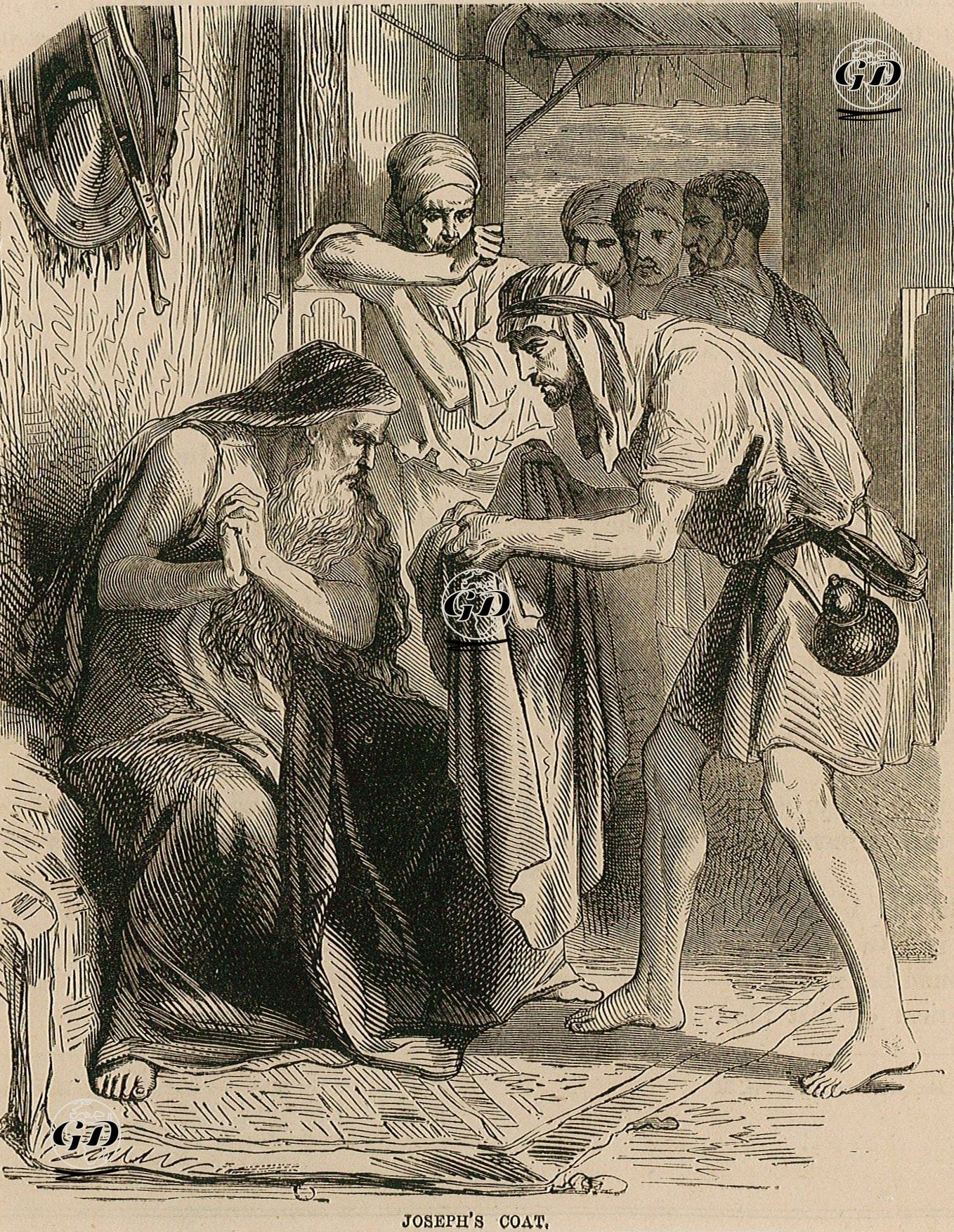 Hazreti Yusuf'un Kanlı Ceketinin Kardeşleri Tarafından Babaları Hazreti Yakup'a Getirilmesi ve Hazreti Yusufun Öldüğüne Hazreti Yakup'un İkna Edilmesi, Genesis (Diriliş), Chapter (Bölüm) 37. Verse (Ayet) 33. -  - 1860's