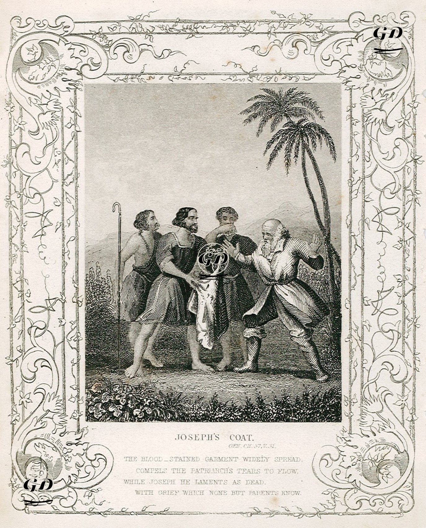 Hazreti Yusuf'un Kanlı Ceketinin Kardeşleri Tarafından Babaları Hazreti Yakup'a Getirilmesi ve Hazreti Yusufun Öldüğüne Hazreti Yakup'un İkna Edilmesi,  Genesis (Diriliş), Chapter (Bölüm) 37. Verse (Ayet) 31. -  - 1830's