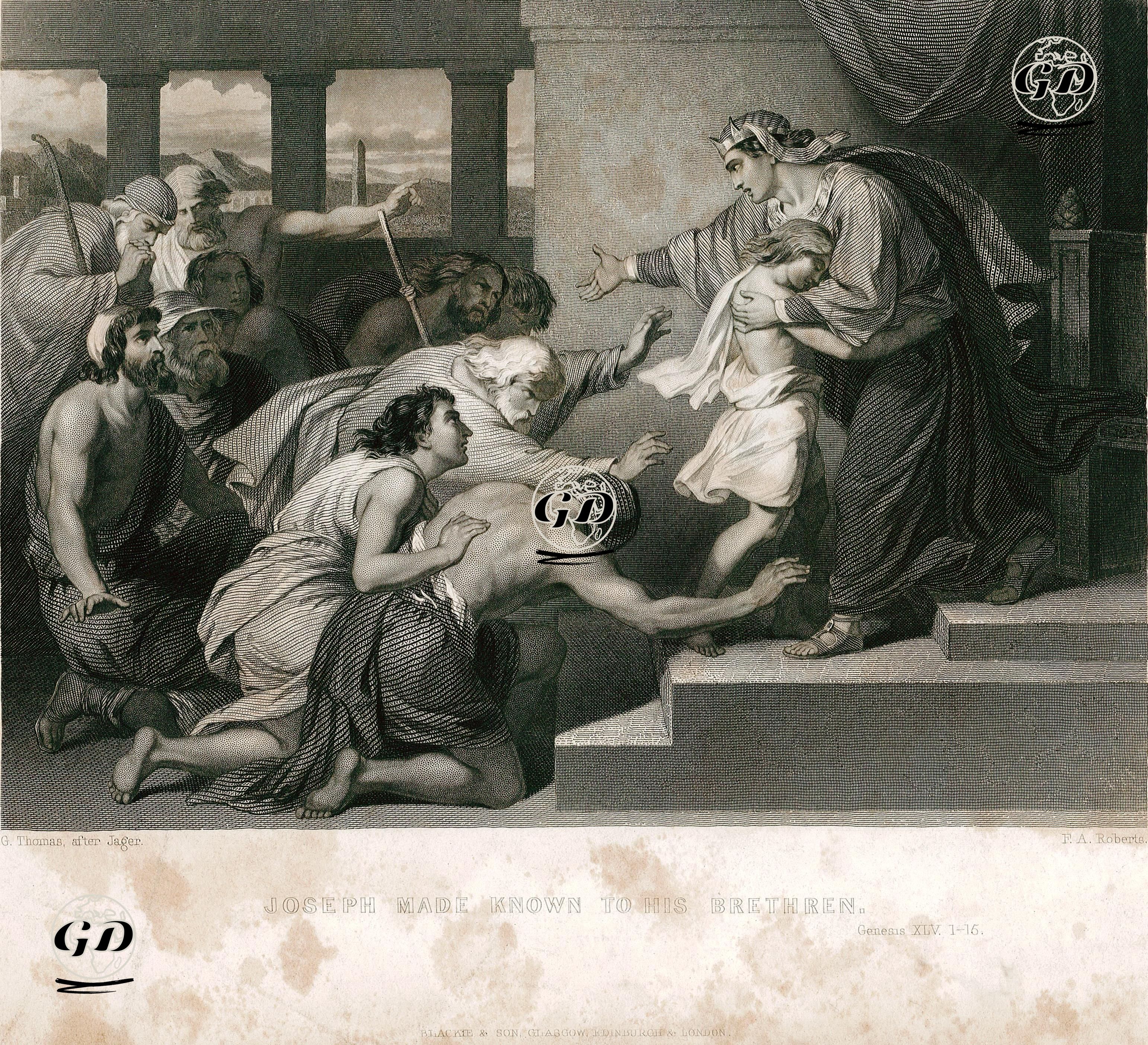 Hazreti Yusuf'un Kardeşlerine Kendisini Tanıtması, Genesis (Diriliş), Chapter (Bölüm) 45. Verse (Ayet) 1.15. - Jager-G.Thomas - 1860's