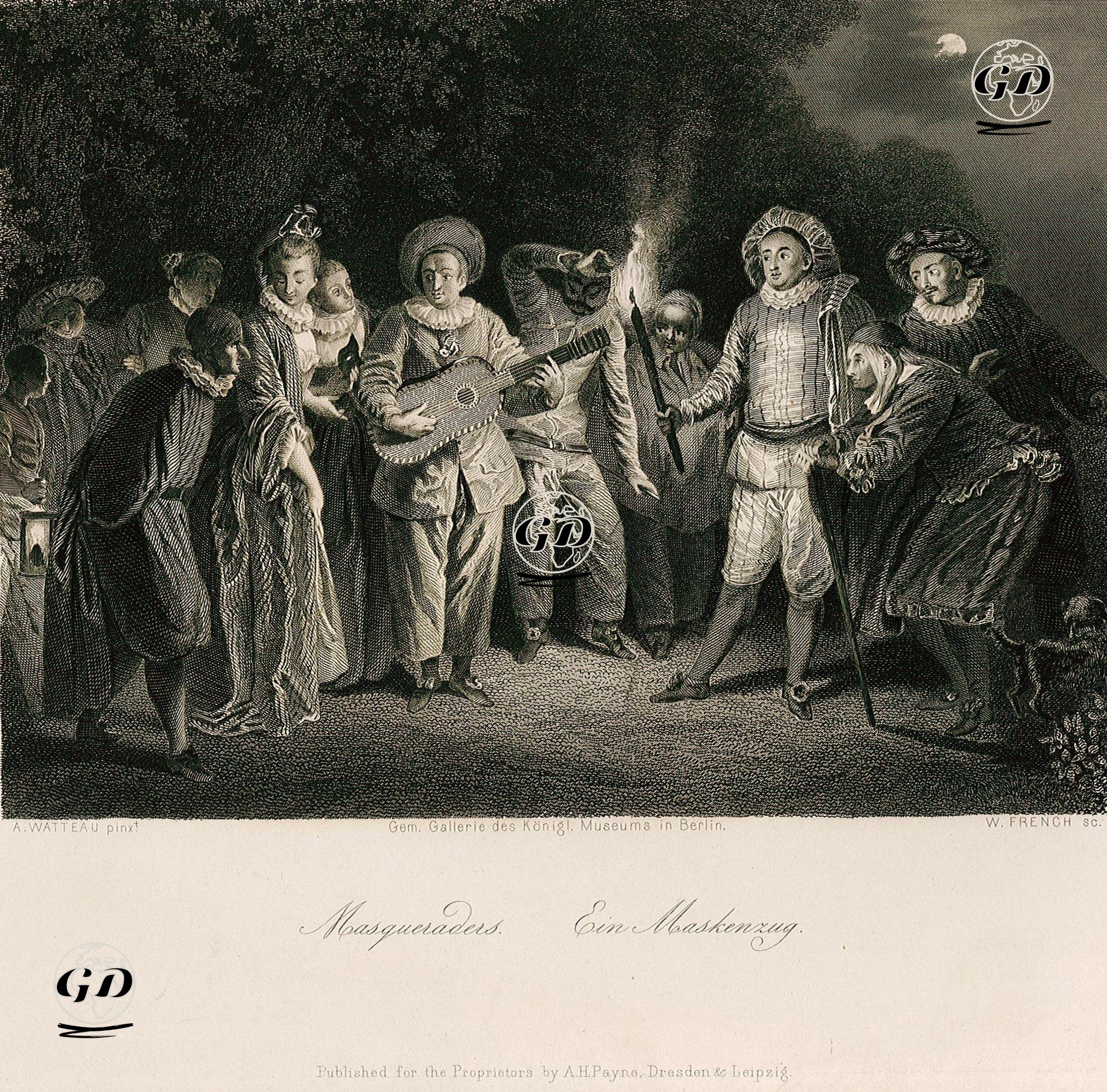 Maskeli Baloya Katılanlar - Jeah Antonie Watteau (1684-1721) - 1850