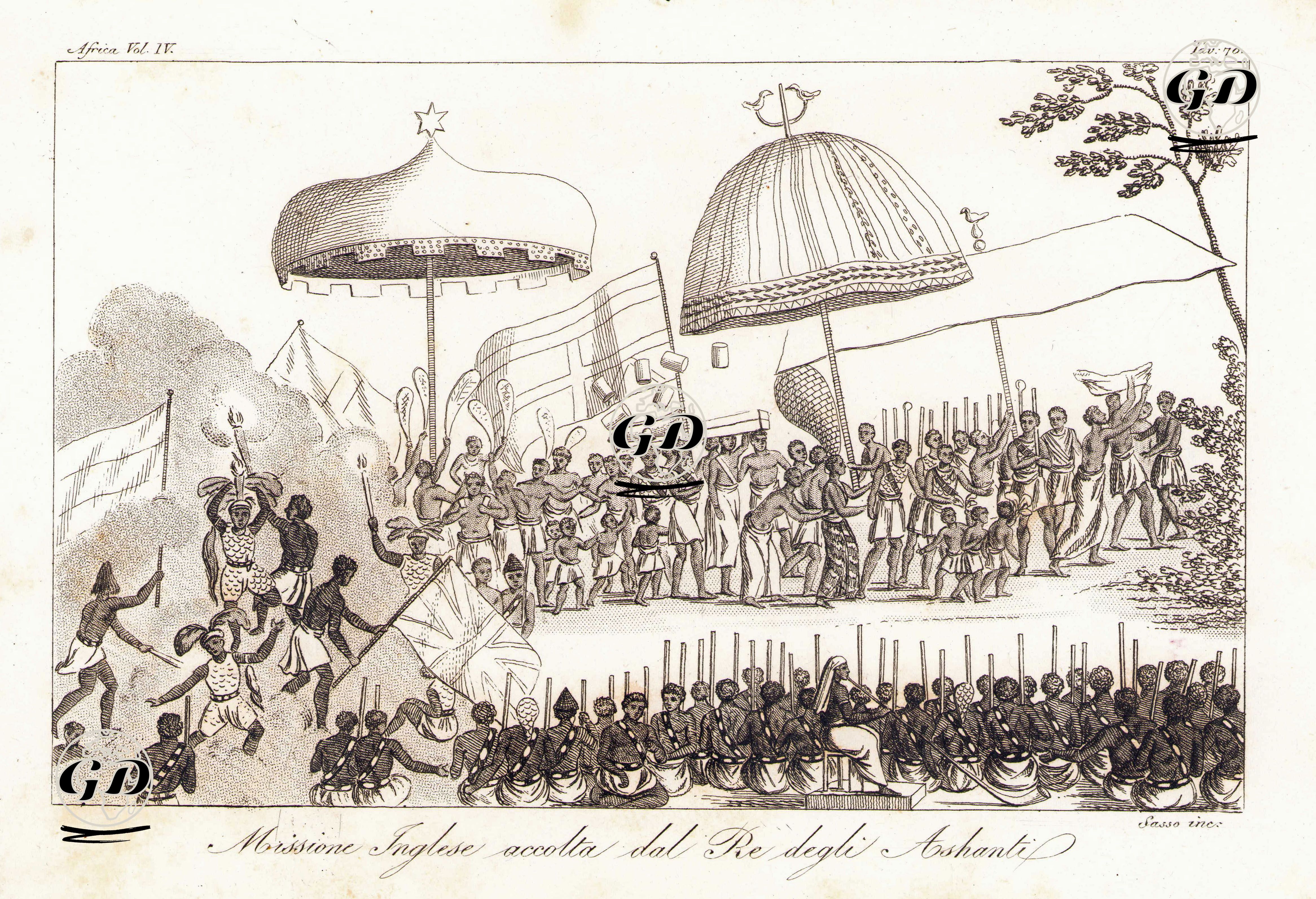 Ashanti (Gana) Kralının Thomas Bowdich Liderliğindeki İngiliz Misyonunu Karşılaması, Afrika Cilt III. Resim 70. -  - 1820's-1840's