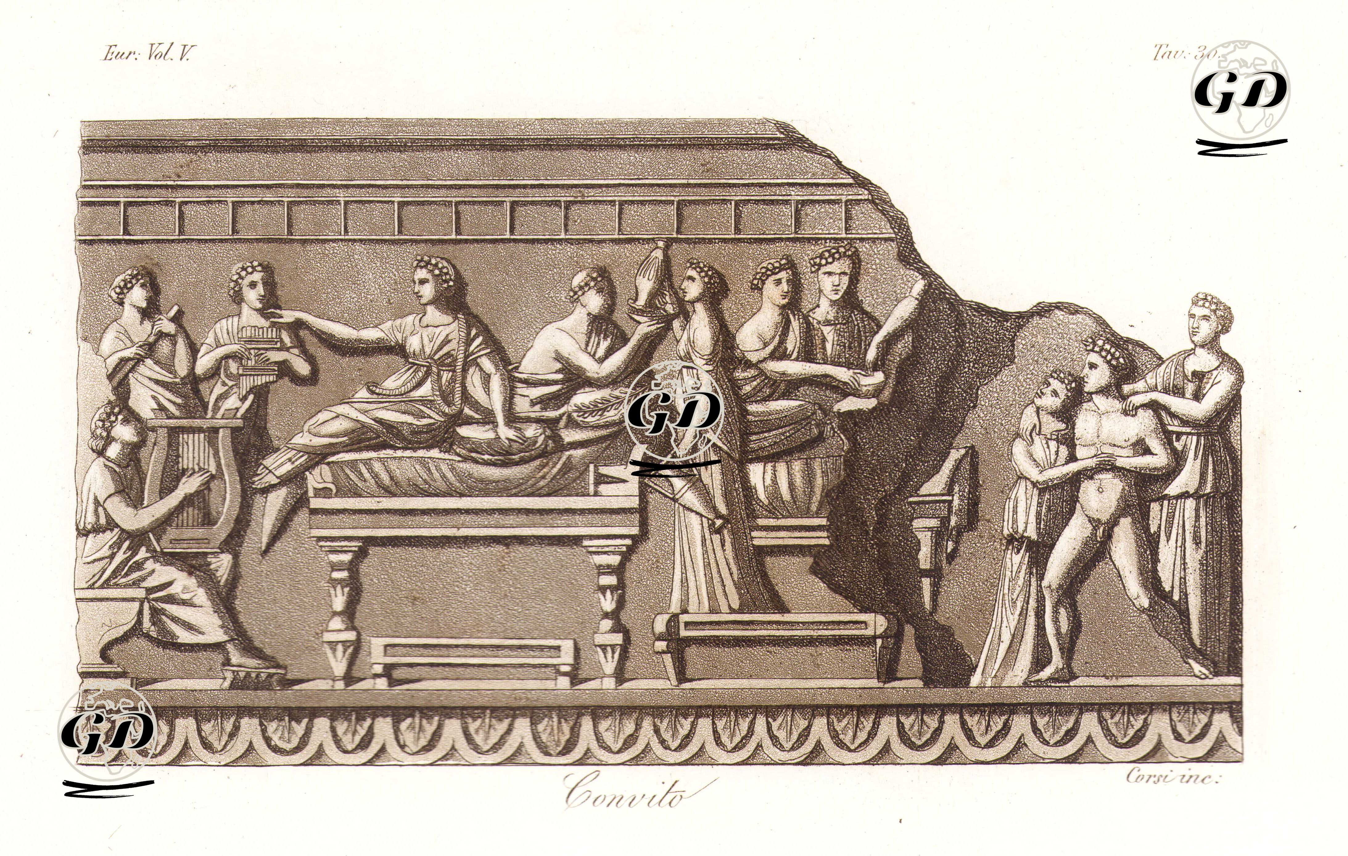 Convito, Eur. Vol V. Tav.30. (Etruscans' Banquet)  -  - 1820's-1840's