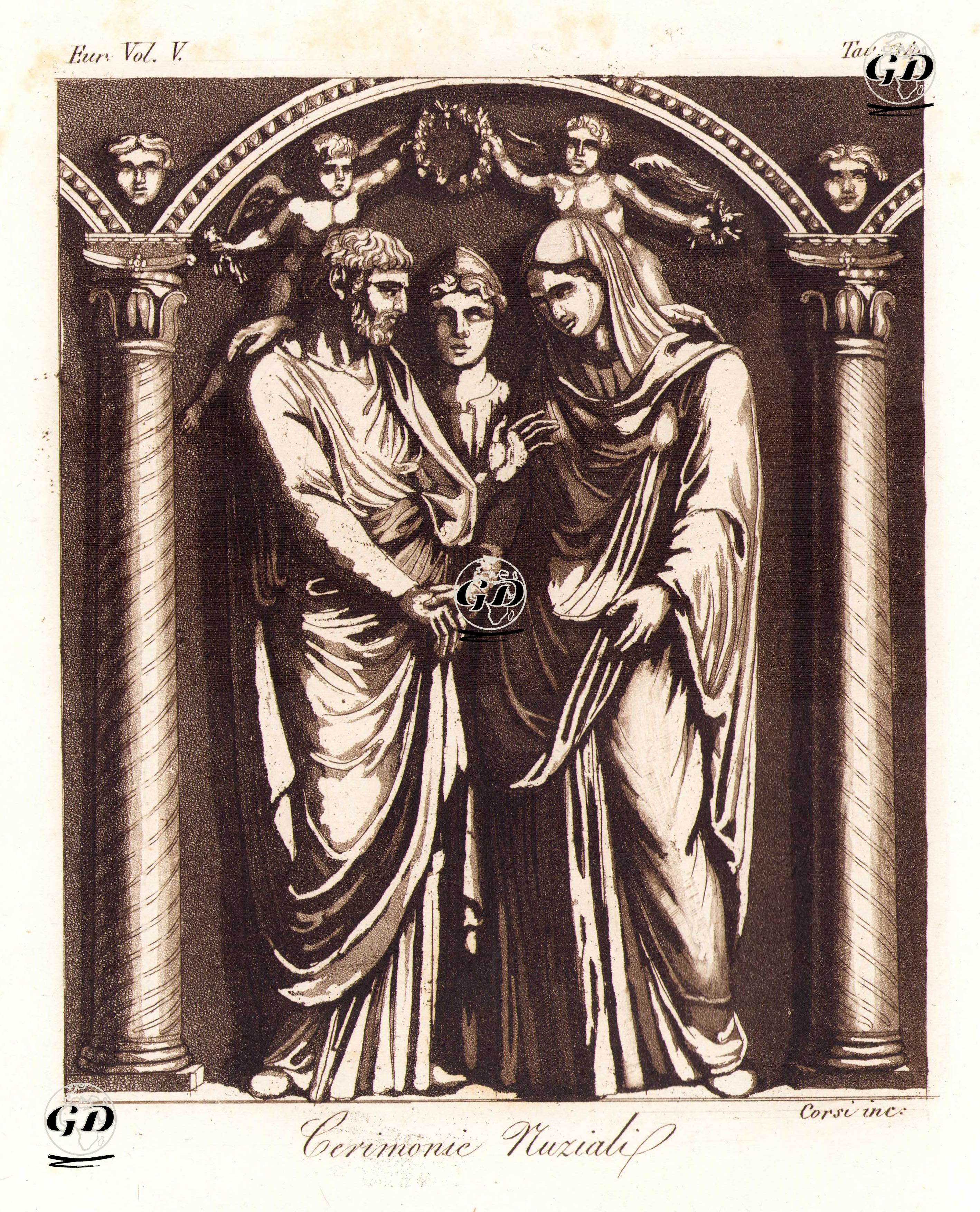 Cerimonie Nuziali, Eur. Vol V. Tav.34. (Etruscan Wedding Ceremony in Front Of The Goddess Juno Pronuba) -  - 1820's-1840's