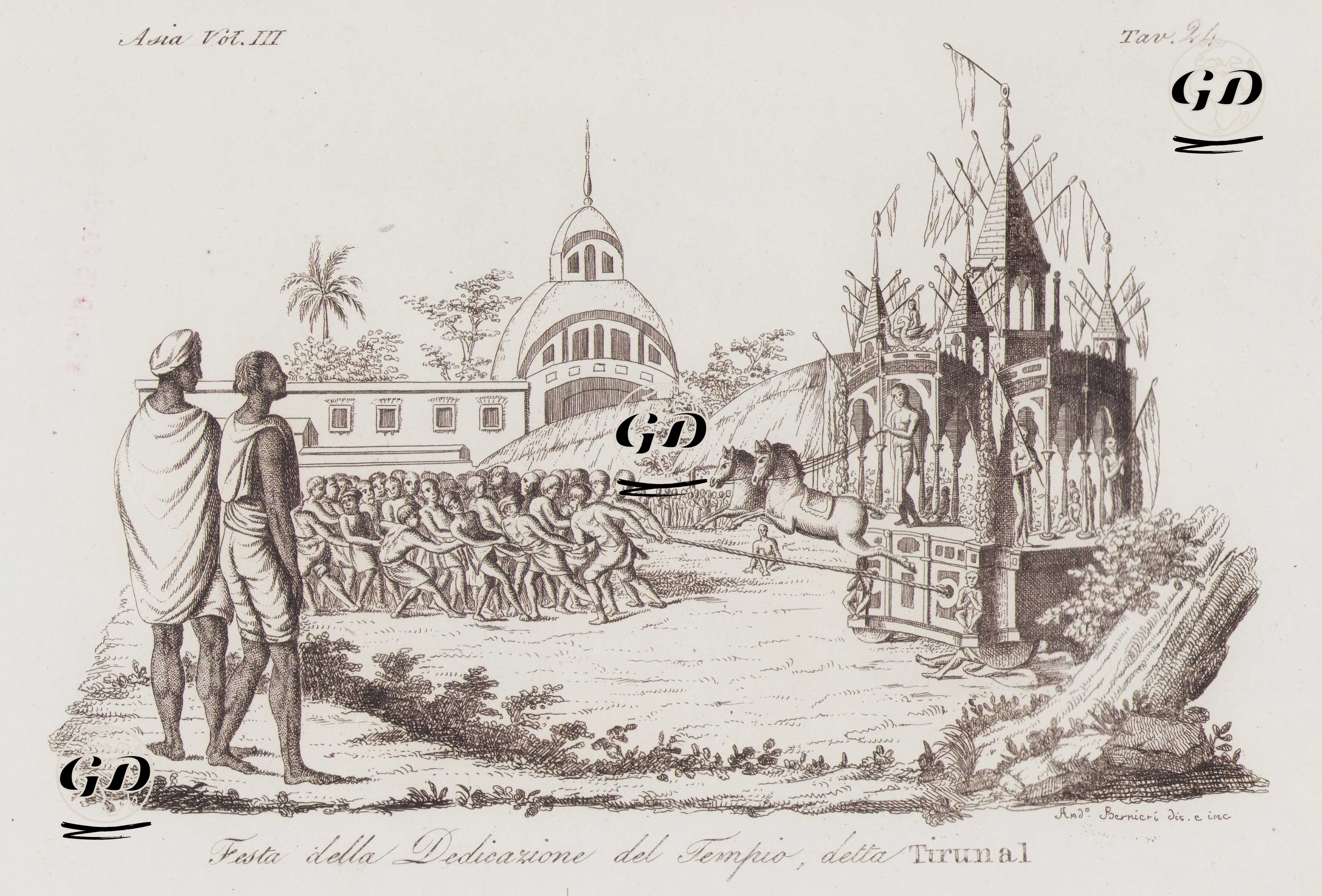 Tirunal Adı Verilen Hasat İçin Tapınağa Adanma Festivalinde Bayraklarla Süslenmiş Tekerlekli Bir Tapınağın Çekilmesi,  Asya Cilt III Resim 24 -  - 1820's-1840's