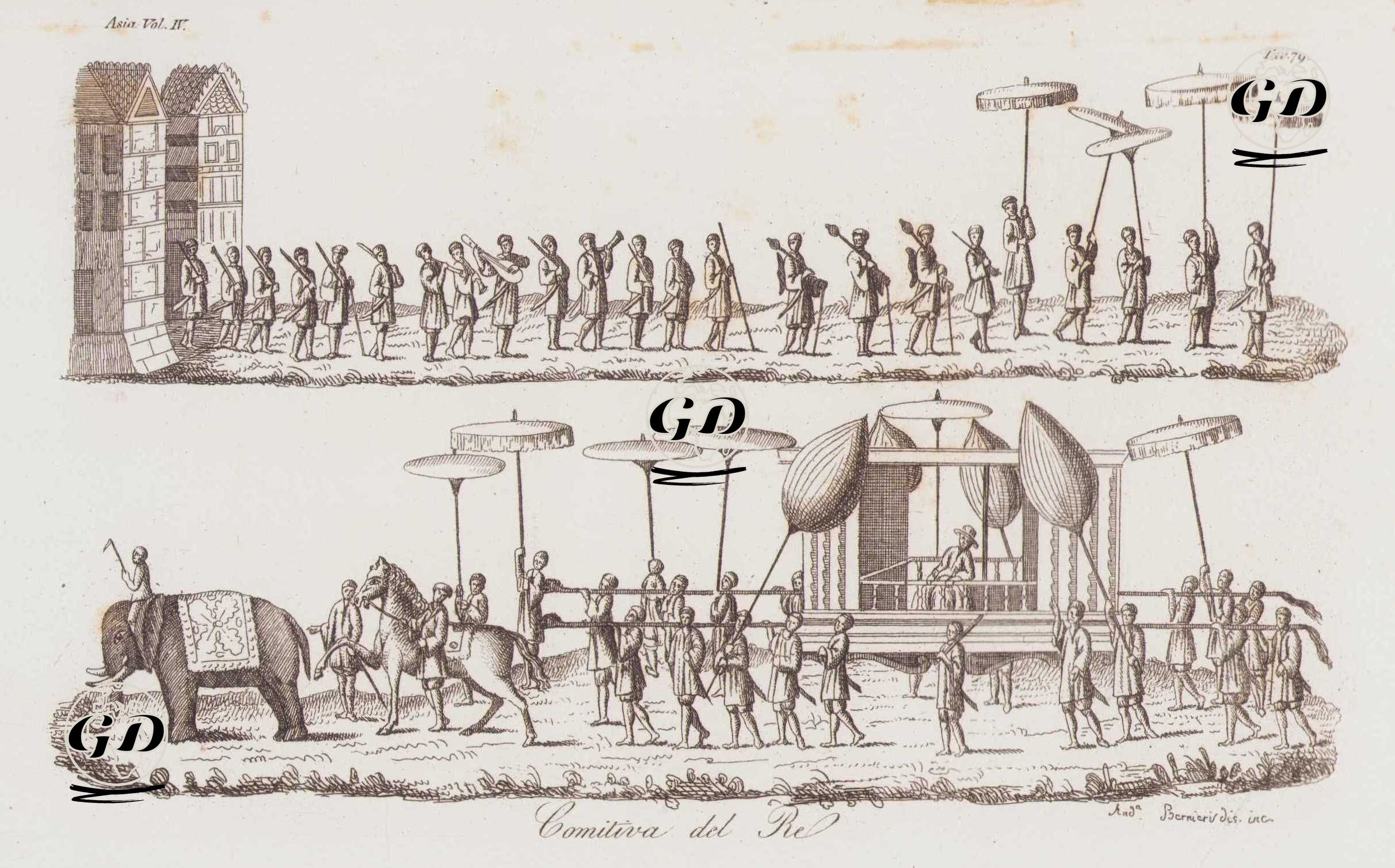 Comitiva Del Re, Asia Vol IV. Tav.79. (Funeral Procession of a King at Tonkin, Vietnam) -  - 1820's-1840's