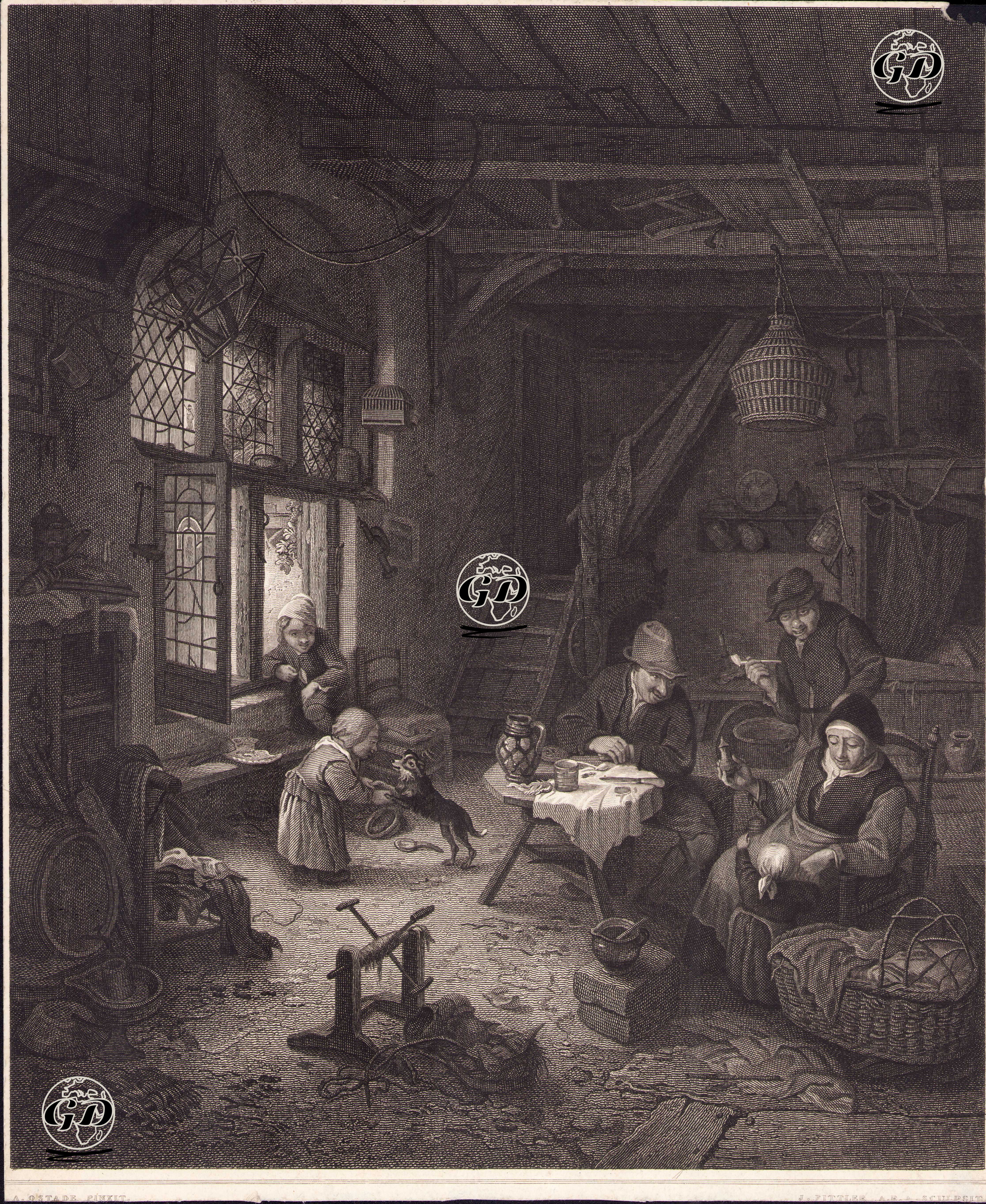 Bir Kulübedeki Köylü Ailesinin Yaşantısı - Adriaen Van Ostade (1610-1685) - 1800's