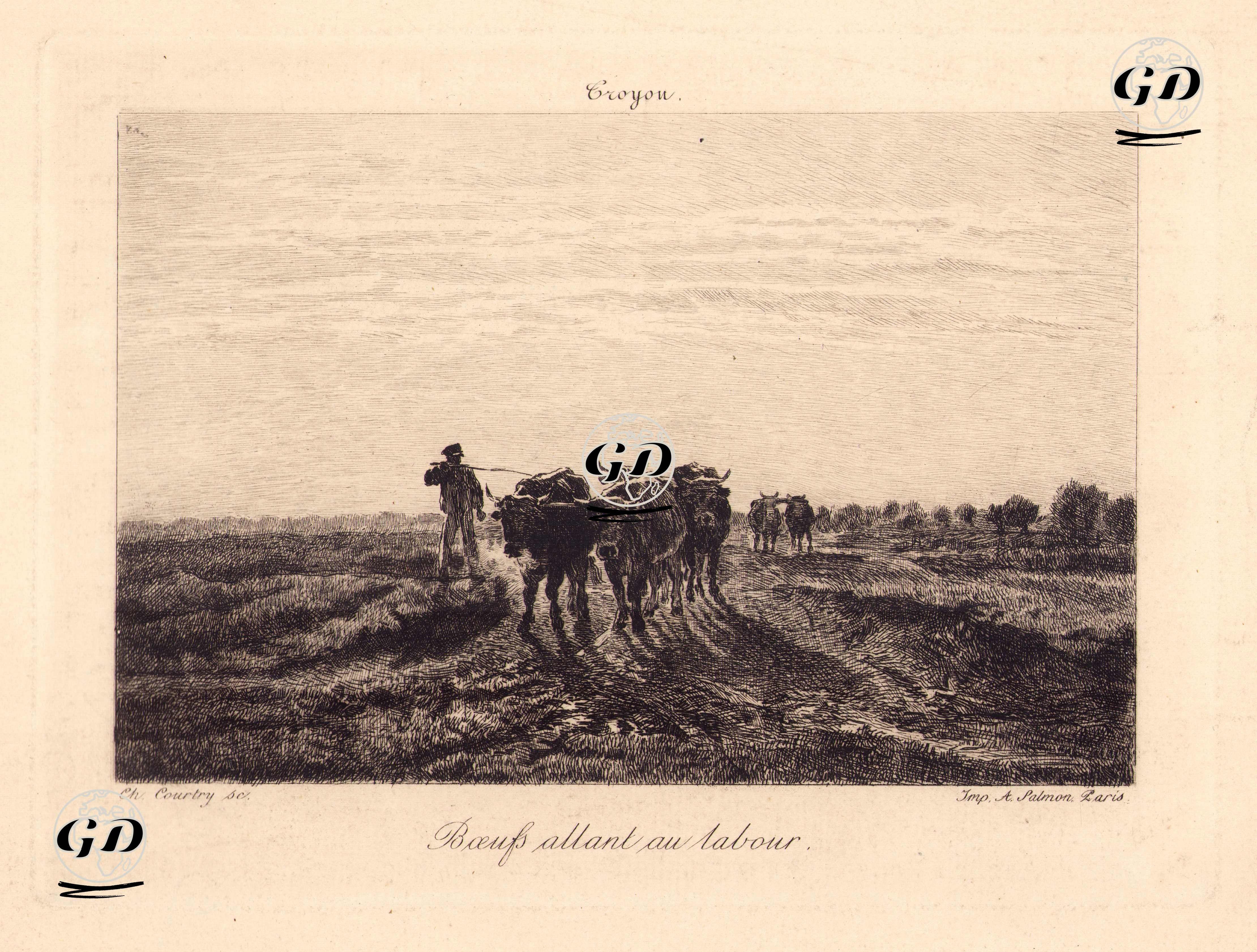 Tarla Sürmeye Giden Öküzler - Constant Troyon (1810-1865) - 1880's