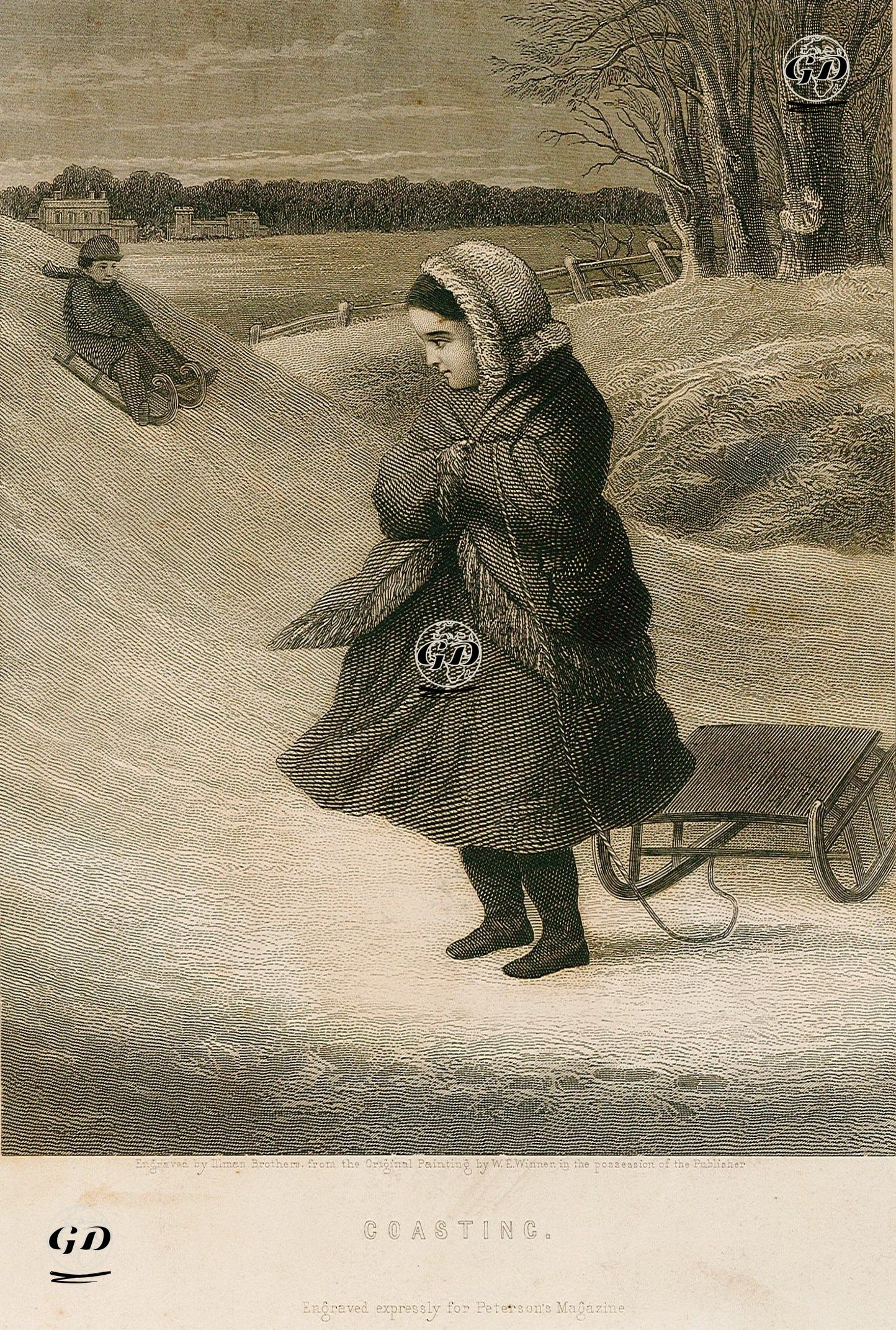 Kızakla Kayan Çocuklar - William E.Winner (1815-1883) - 1870's-1880's