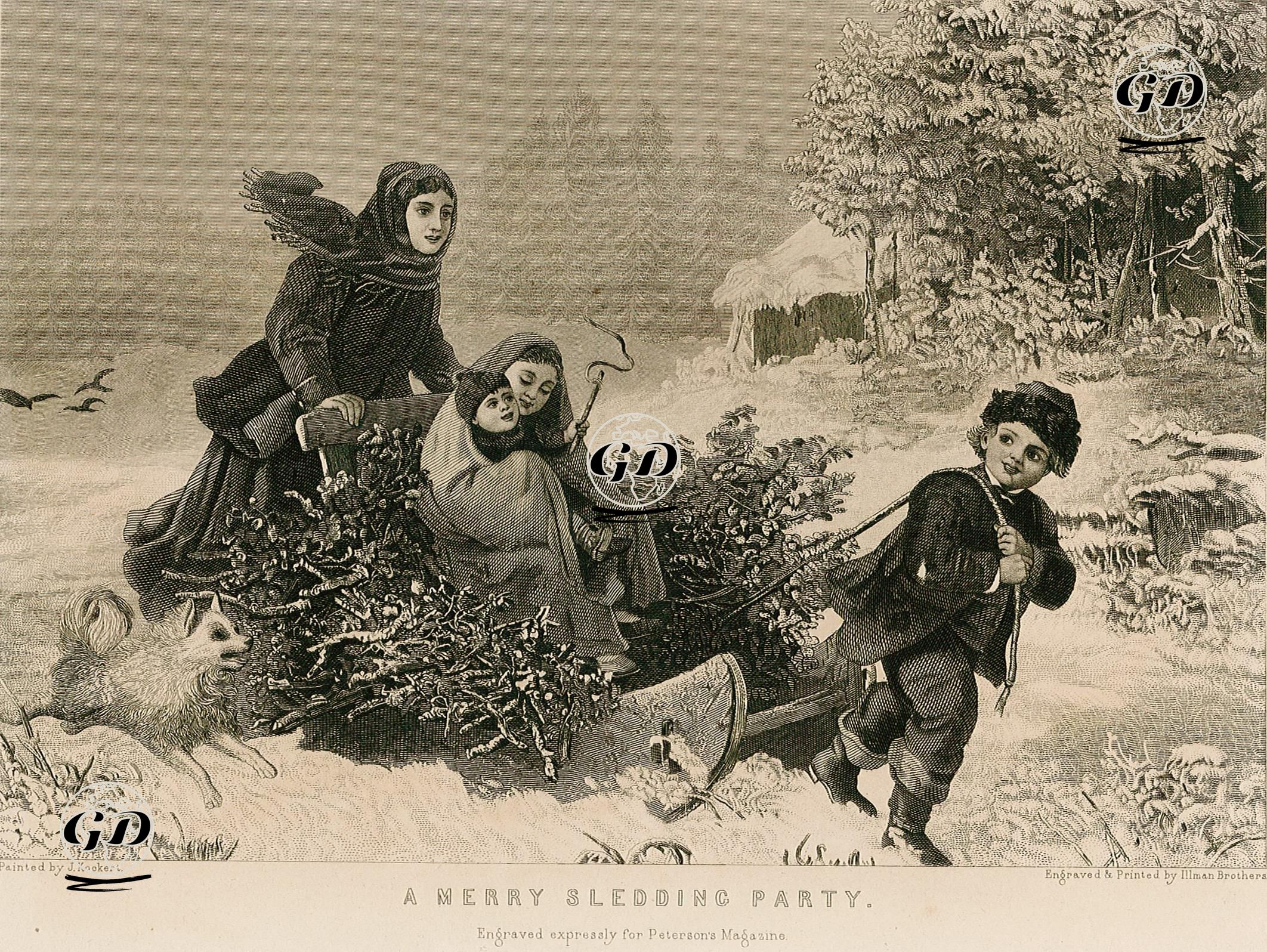 Kızakla Kayan Mutlu Bir Aile - Julius Köckert (1827-1918) - 1870's-1880's