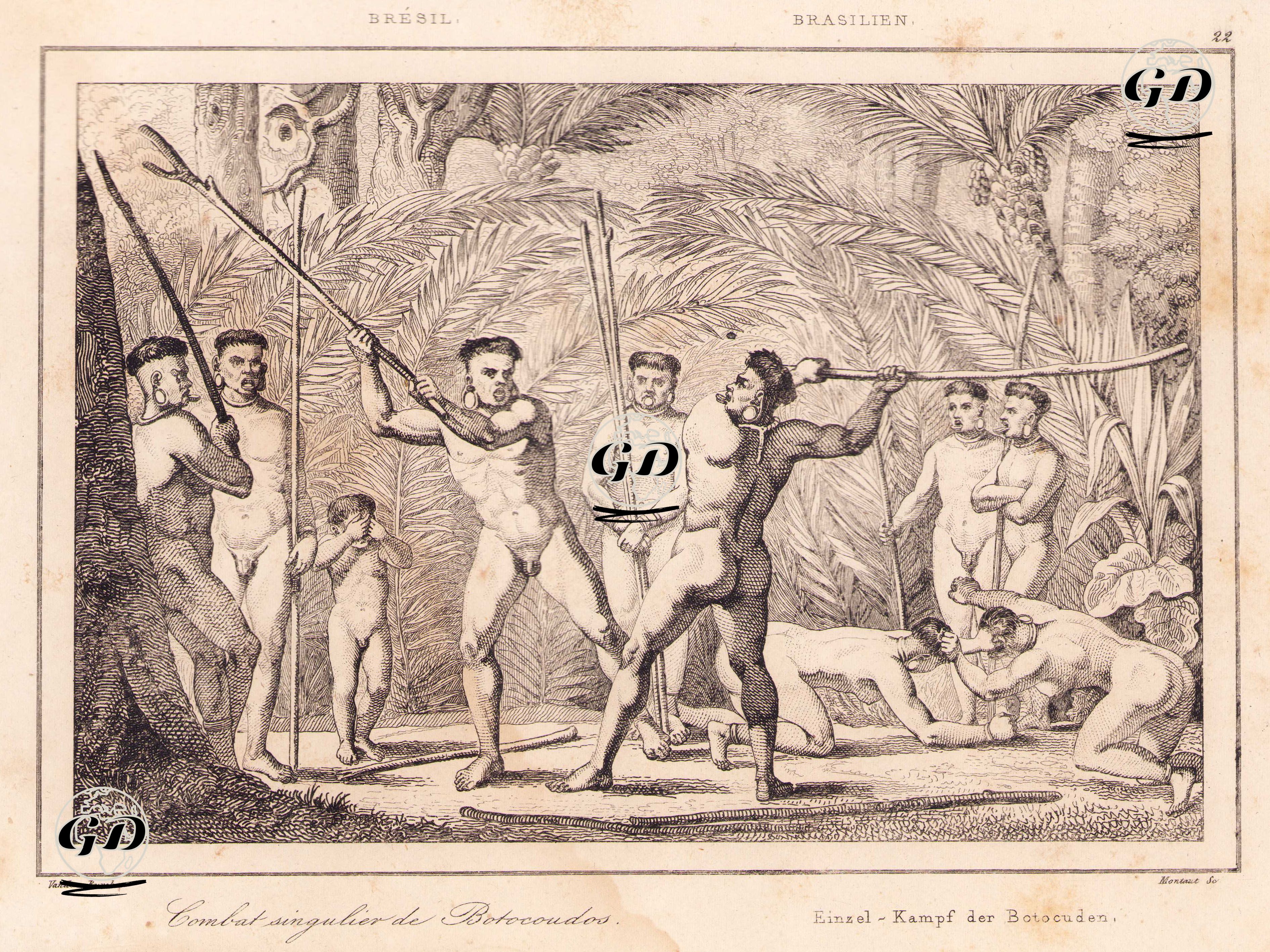 Brezilya'da Botocudos Kabile Üyelerinin Düellosu - Vander Buch - 1837