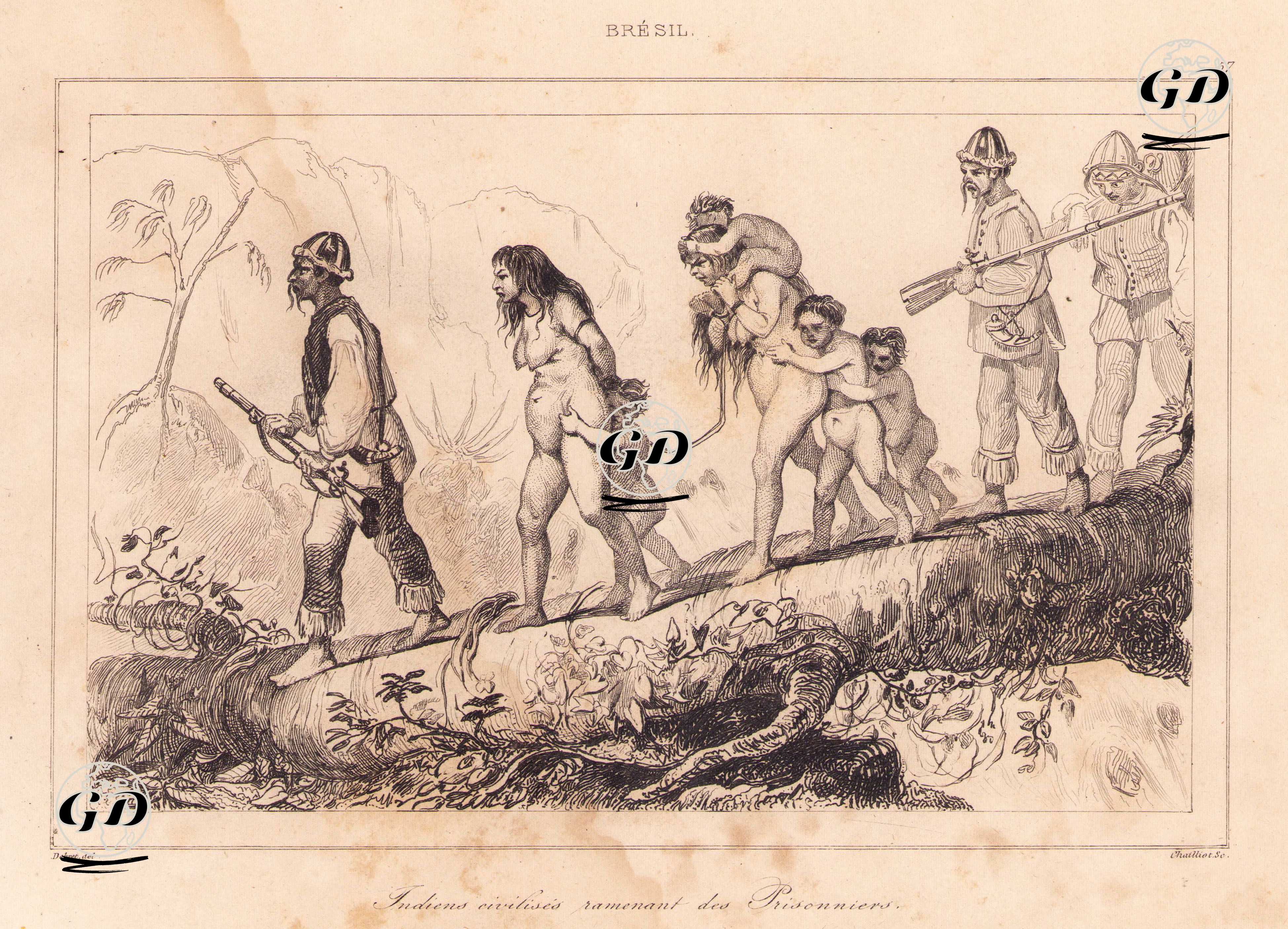 Brezilya'da Medenileşmiş Yerlilerin Esirleri Getirmesi - Jean Baptiste Debret (1768-1848) - 1837
