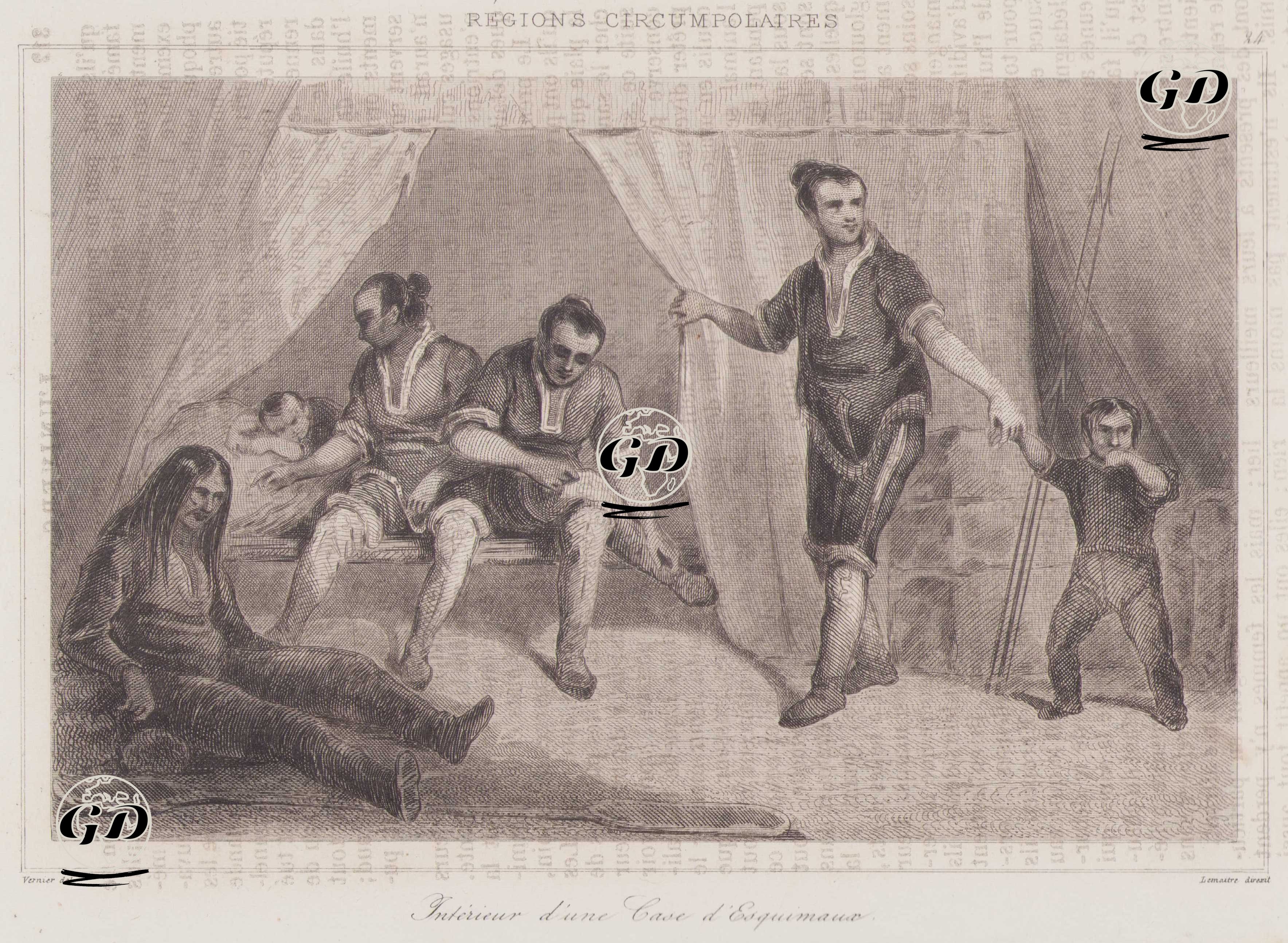 Interieur d'une Case de Esquimaux - Vernier - 1840
