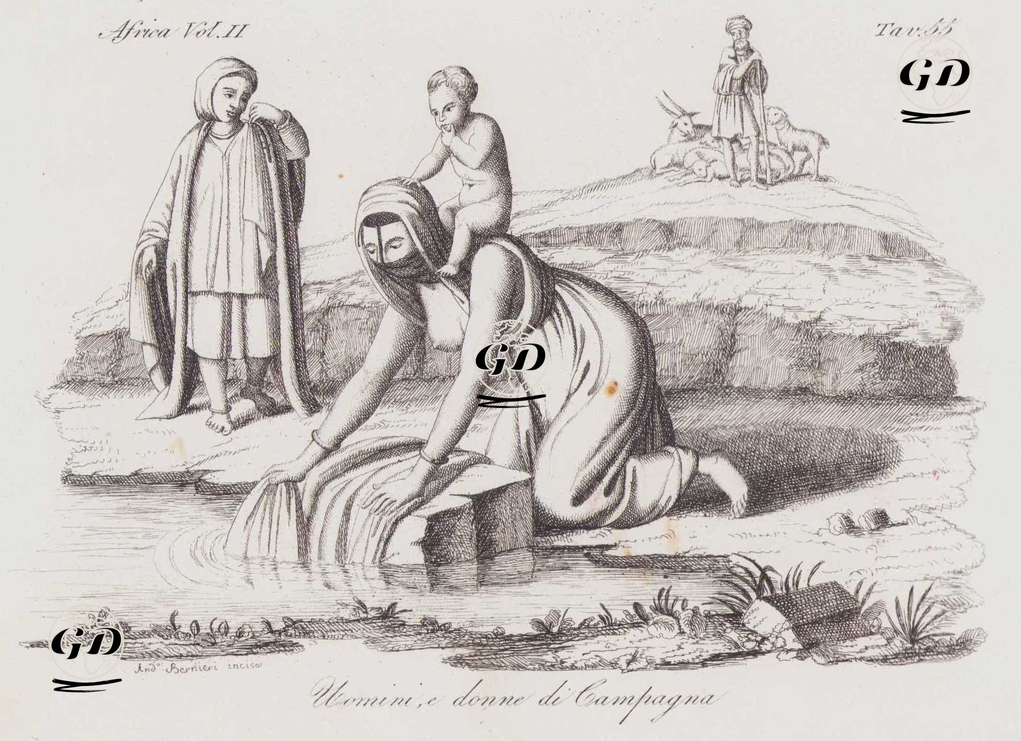 Çamasır Yıkayan Kadın Ve Çocukları, Afrika Cilt II. Resim 55. -  - 1820's-1840's