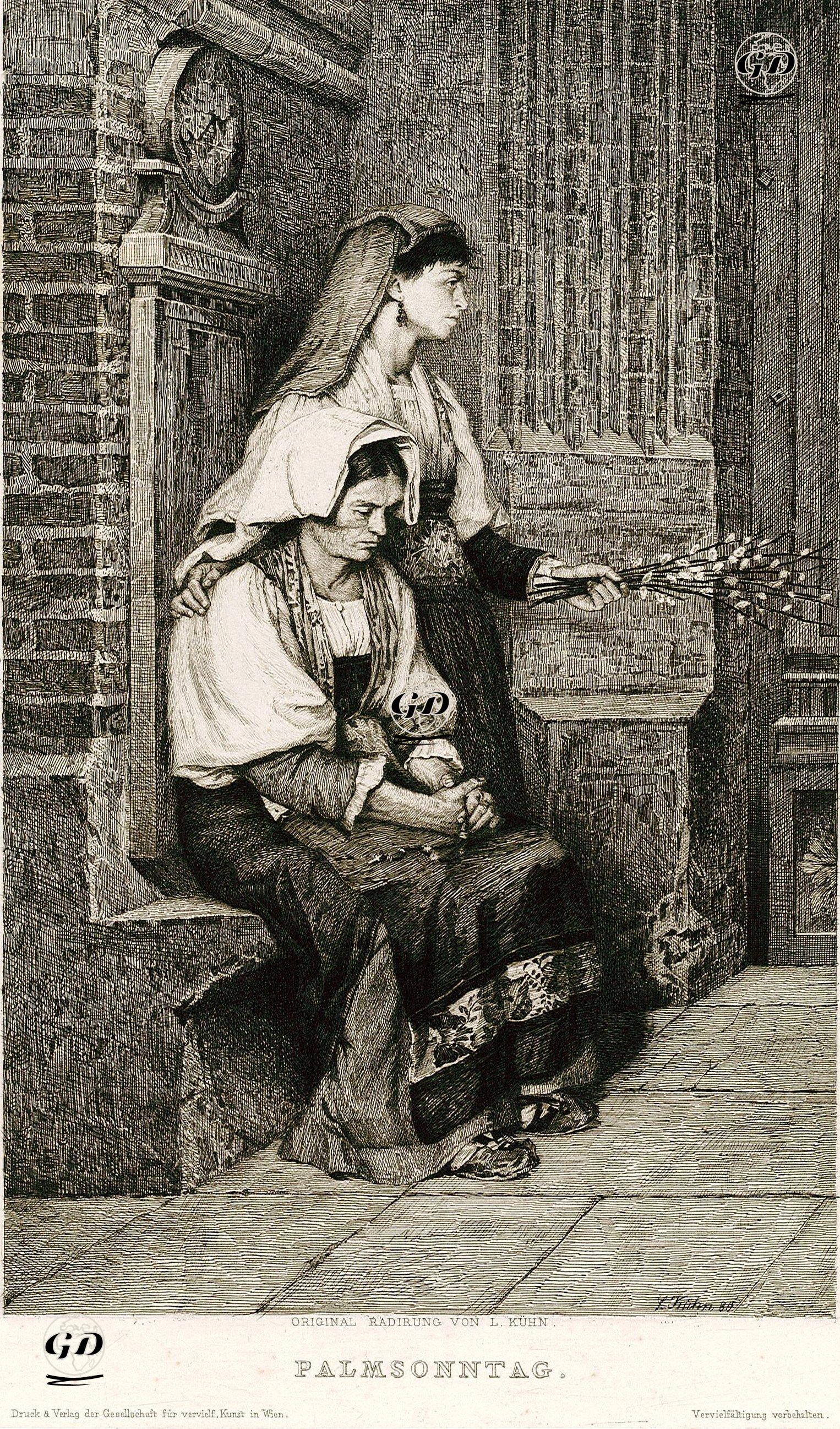 Paskalyadan Önceki Pazar Günü Kilisenin Önünde Yardım İsteyen Kadınlar - Ludwig Kühn(1859-1936) - 1880's