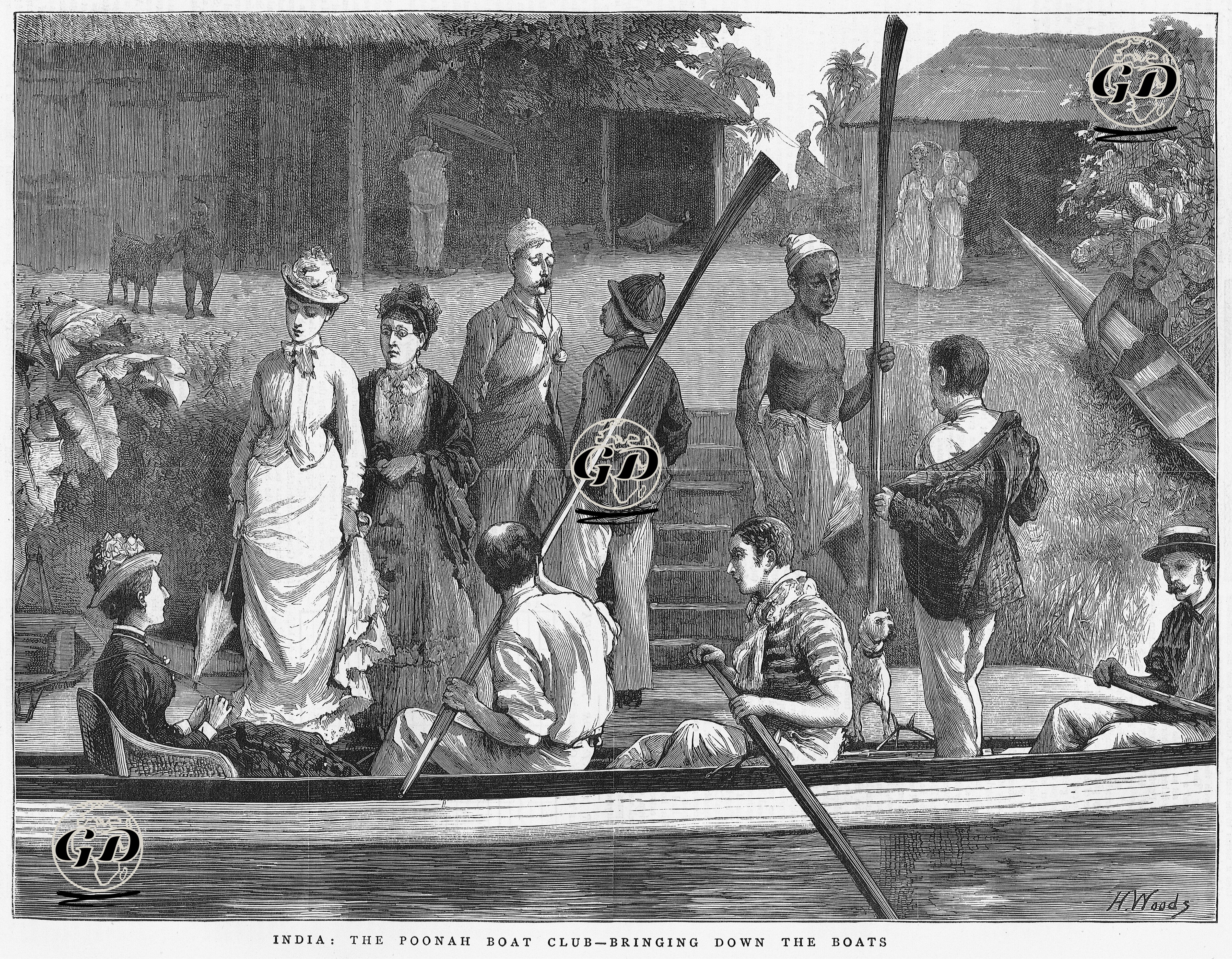 Hindistan'da Poonah Tekne Kulübüne İngiliz Kadınların Kayık İle Gelişi - Henry Woods (1846-1921) - 1877